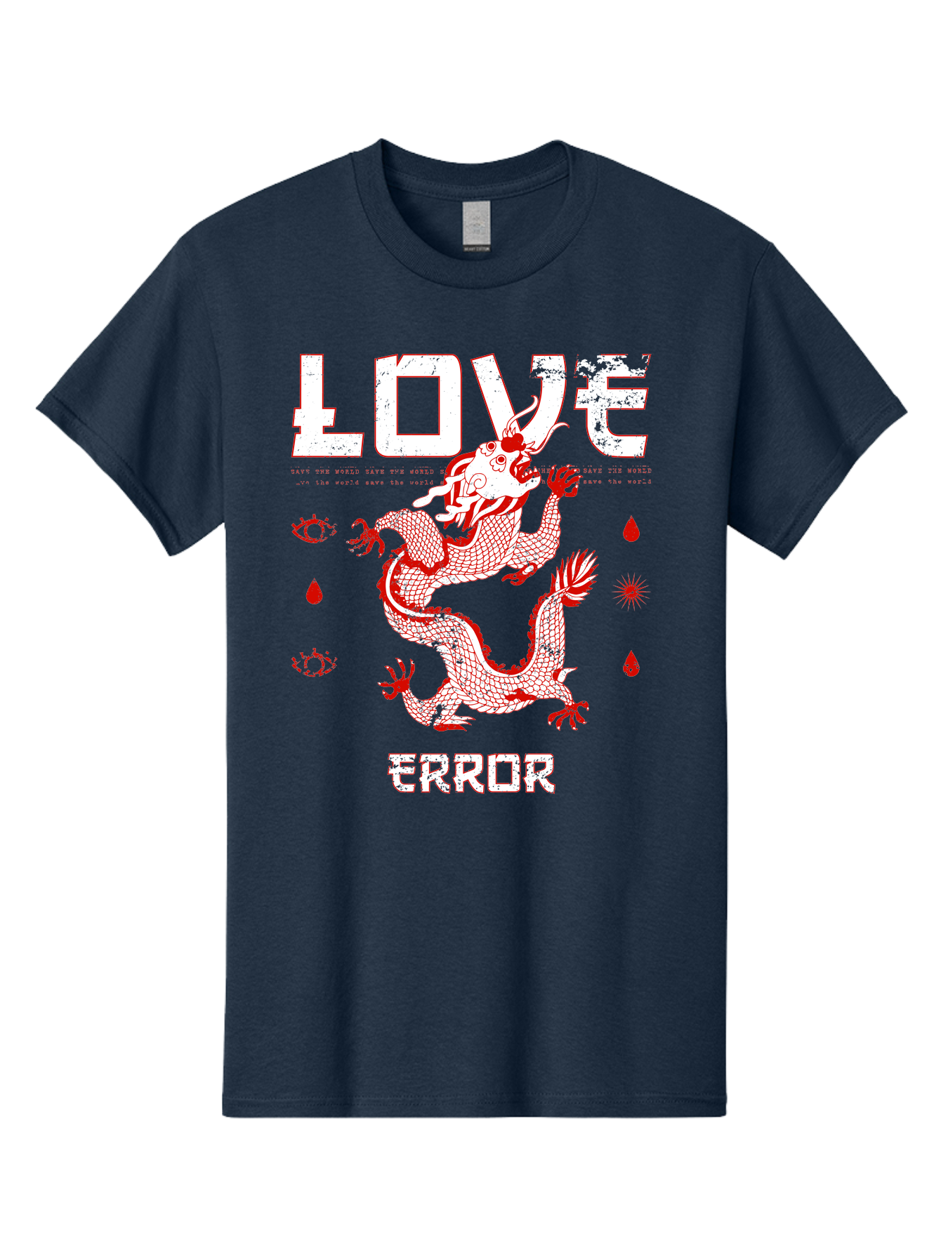 Love Error Men'S Graphic Tee, 100% Cotton, Comfortable Casual Summer Wear, Machine Washable, Dragon Graphic, Love Error Message, Red Dragon Illustration, Bold Typography, Abstract Shapes, Symbolic Art, Emotional Expression, Edgy Design Aae466 25