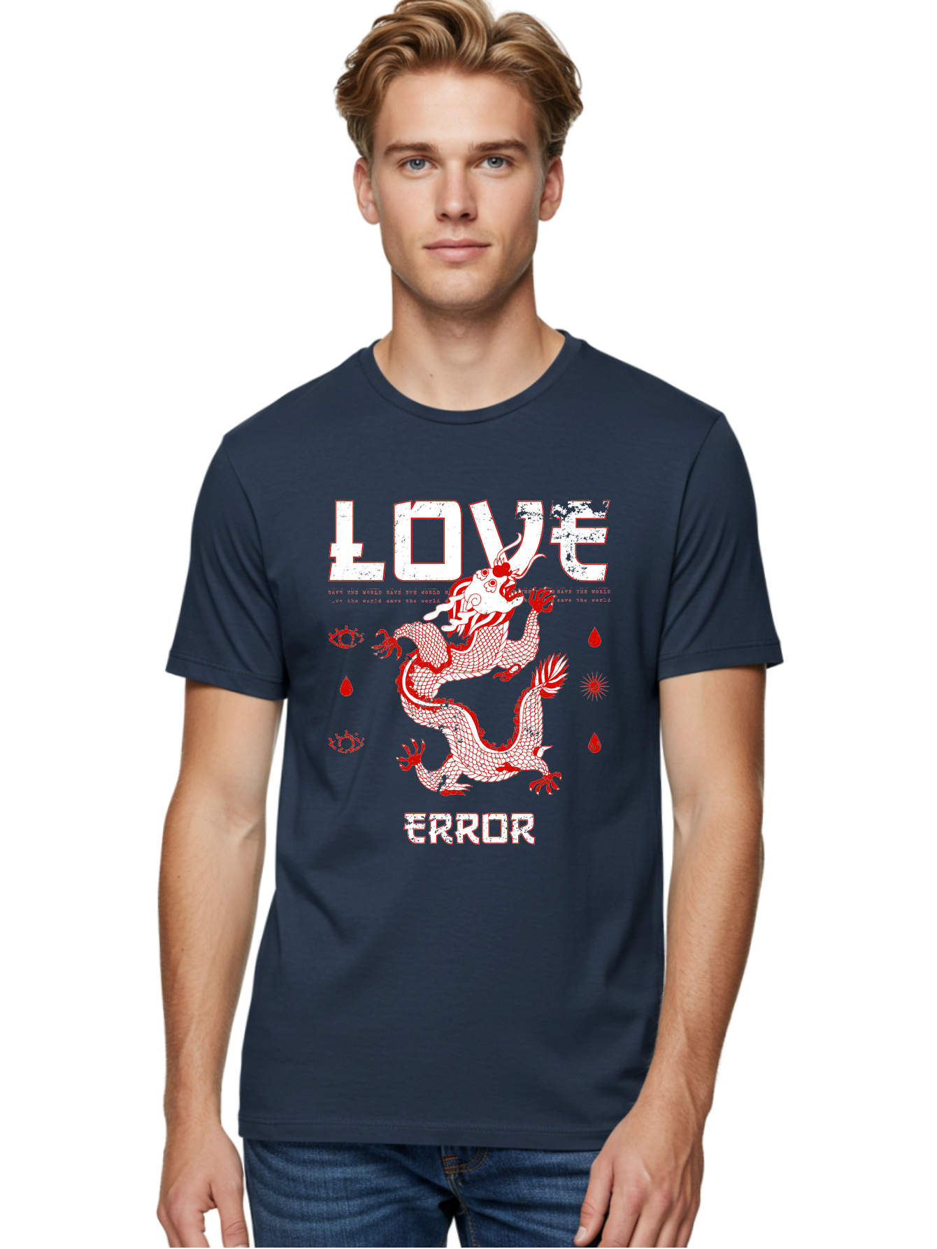 Love Error Men'S Graphic Tee, 100% Cotton, Comfortable Casual Summer Wear, Machine Washable, Dragon Graphic, Love Error Message, Red Dragon Illustration, Bold Typography, Abstract Shapes, Symbolic Art, Emotional Expression, Edgy Design Aae466 26