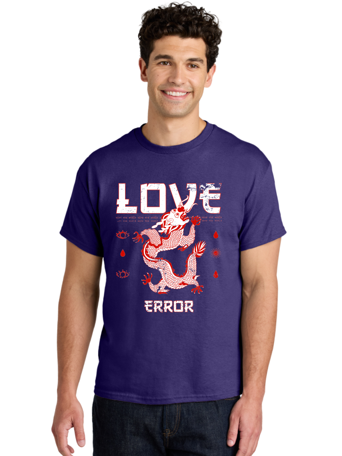 Love Error Men'S Graphic Tee, 100% Cotton, Comfortable Casual Summer Wear, Machine Washable, Dragon Graphic, Love Error Message, Red Dragon Illustration, Bold Typography, Abstract Shapes, Symbolic Art, Emotional Expression, Edgy Design Aae466 18