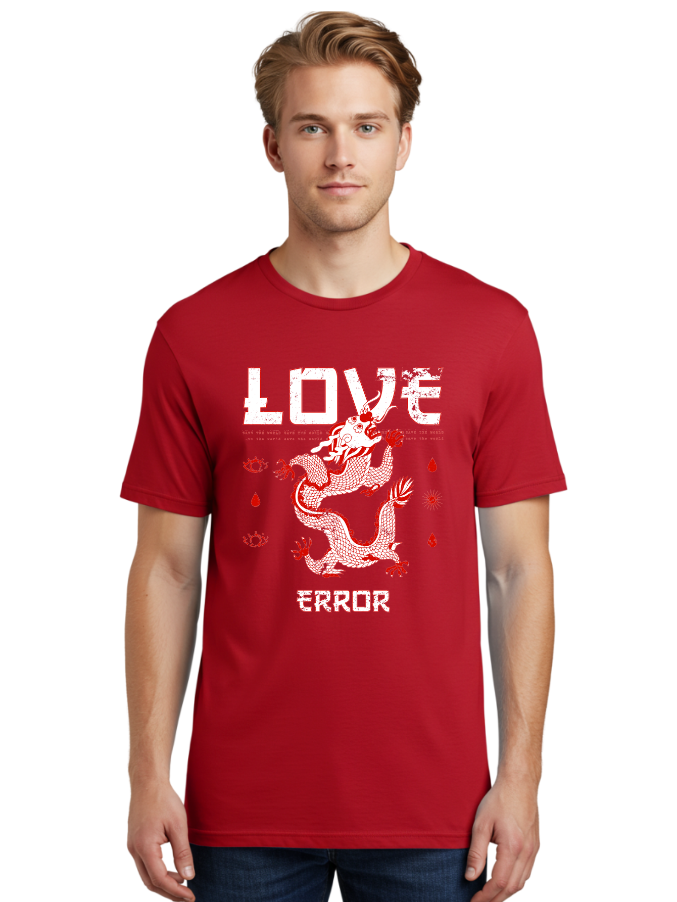 Love Error Men'S Graphic Tee, 100% Cotton, Comfortable Casual Summer Wear, Machine Washable, Dragon Graphic, Love Error Message, Red Dragon Illustration, Bold Typography, Abstract Shapes, Symbolic Art, Emotional Expression, Edgy Design Aae466 12