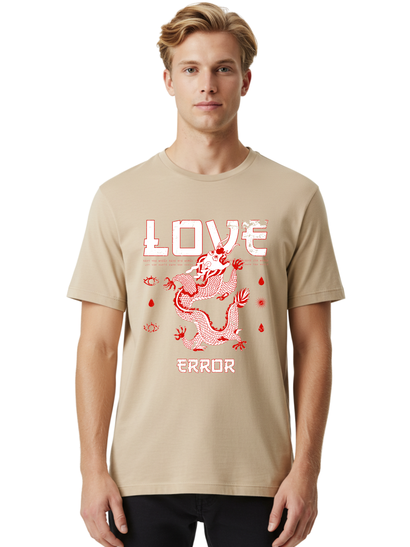 Love Error Men'S Graphic Tee, 100% Cotton, Comfortable Casual Summer Wear, Machine Washable, Dragon Graphic, Love Error Message, Red Dragon Illustration, Bold Typography, Abstract Shapes, Symbolic Art, Emotional Expression, Edgy Design Aae466 16