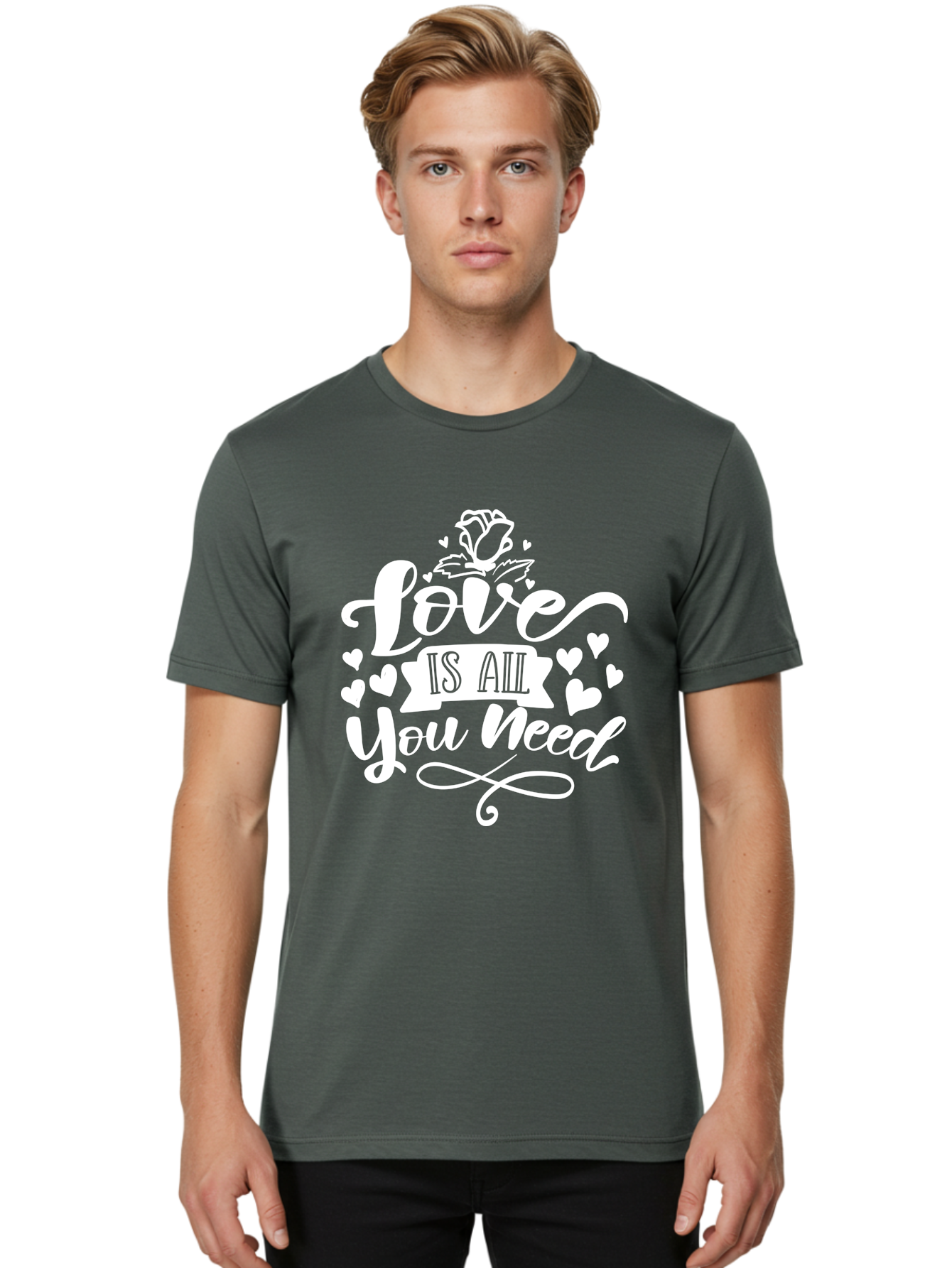 Love Is All You Need White Men'S Graphic Tee, 100% Cotton, Comfortable Casual Summer Wear, Machine Washable, Love Quote, Inspirational Quote, Motivational Quote, Typography, Hearts, Roses, Love Is All You Need, Inspirational Message, Aae468 28