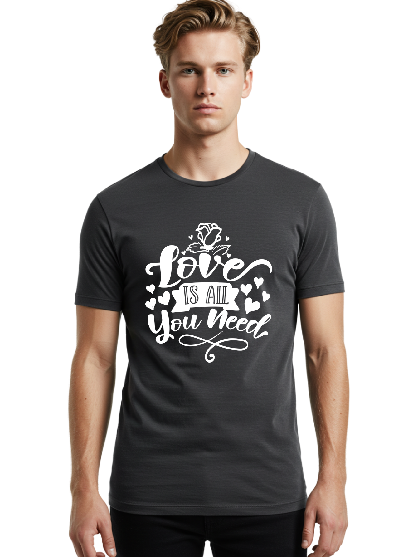 Love Is All You Need White Men'S Graphic Tee, 100% Cotton, Comfortable Casual Summer Wear, Machine Washable, Love Quote, Inspirational Quote, Motivational Quote, Typography, Hearts, Roses, Love Is All You Need, Inspirational Message, Aae468 26