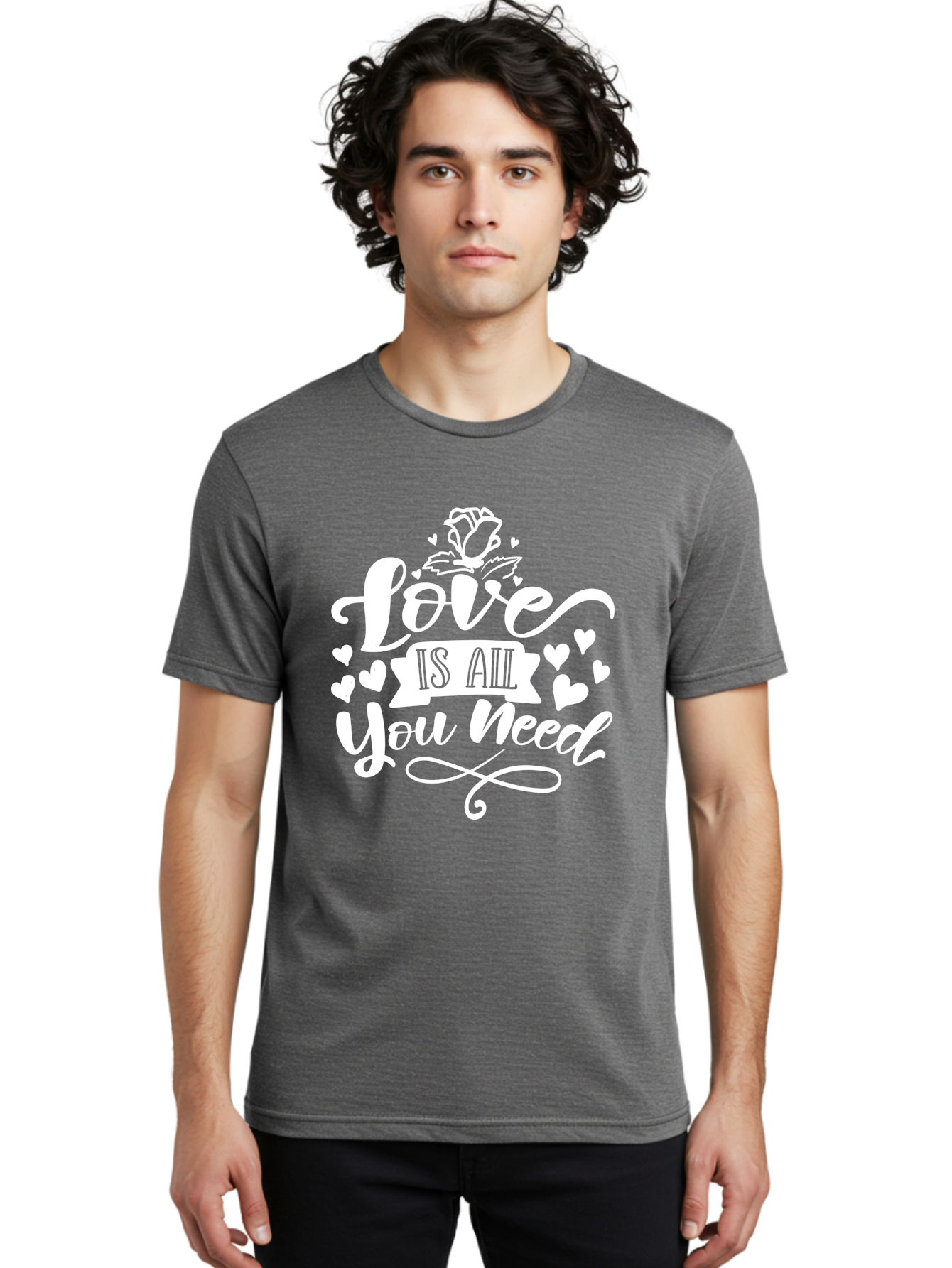Love Is All You Need White Men'S Graphic Tee, 100% Cotton, Comfortable Casual Summer Wear, Machine Washable, Love Quote, Inspirational Quote, Motivational Quote, Typography, Hearts, Roses, Love Is All You Need, Inspirational Message, Aae468 22