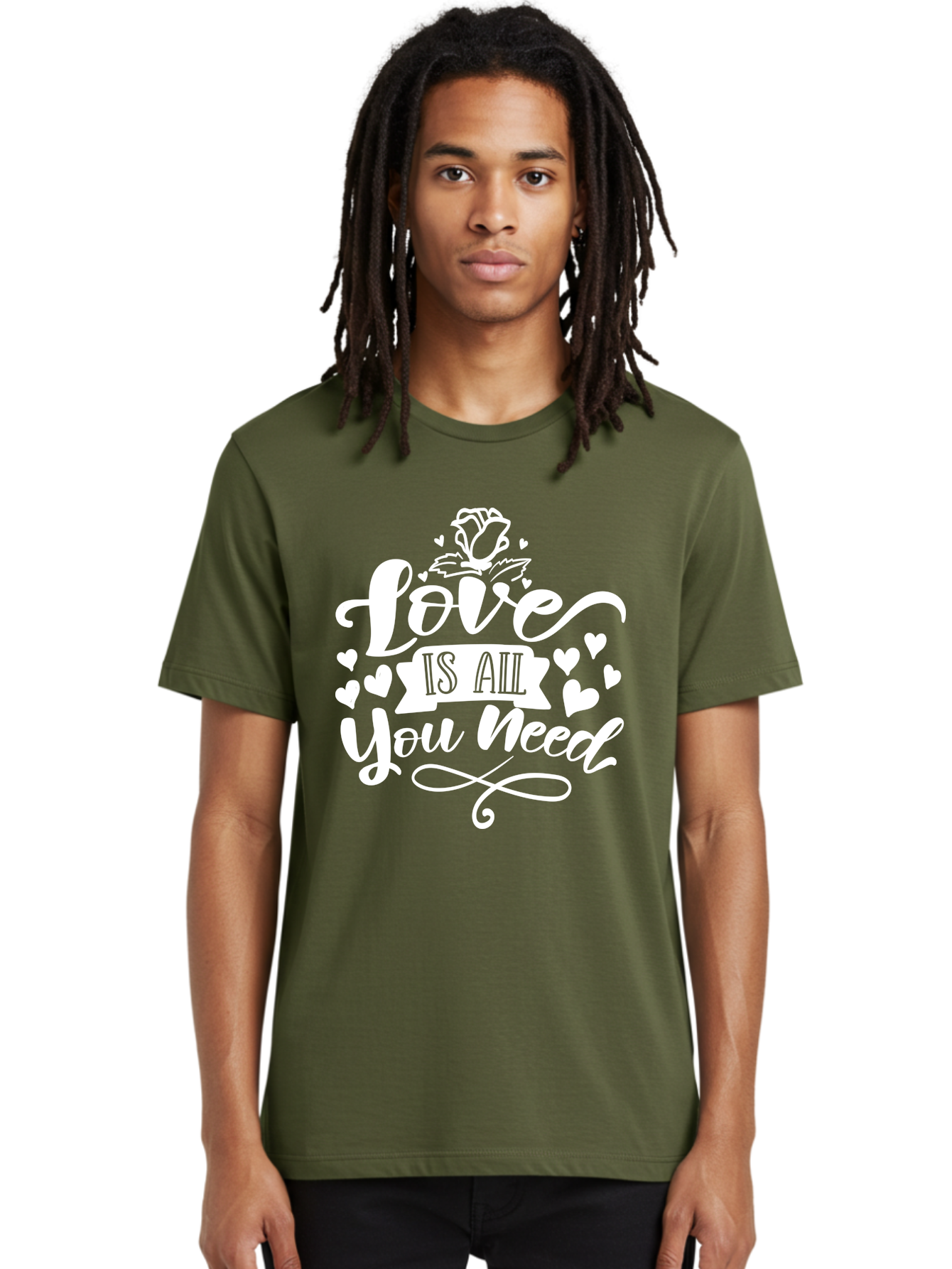 Love Is All You Need White Men'S Graphic Tee, 100% Cotton, Comfortable Casual Summer Wear, Machine Washable, Love Quote, Inspirational Quote, Motivational Quote, Typography, Hearts, Roses, Love Is All You Need, Inspirational Message, Aae468 12
