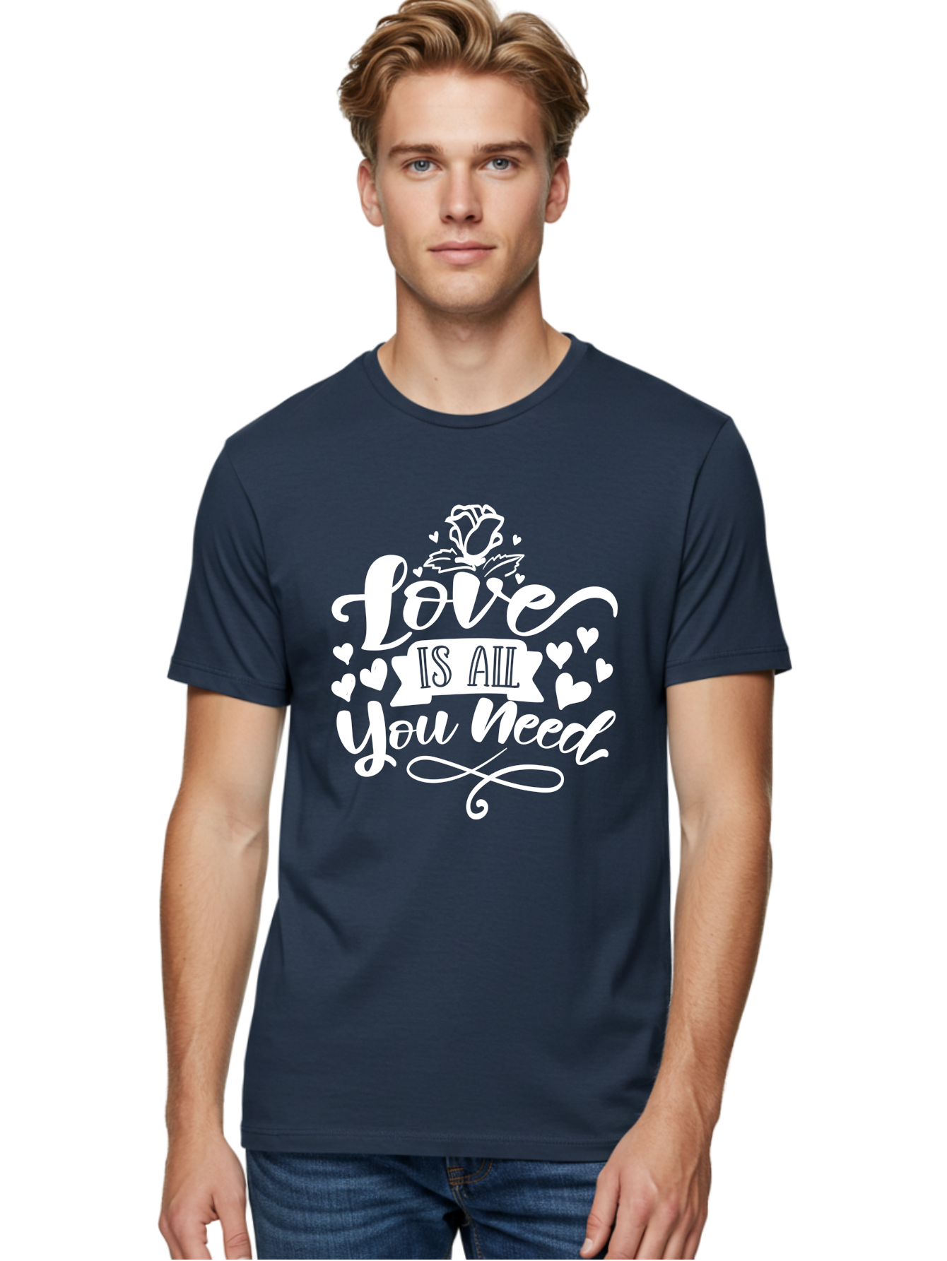 Love Is All You Need White Men'S Graphic Tee, 100% Cotton, Comfortable Casual Summer Wear, Machine Washable, Love Quote, Inspirational Quote, Motivational Quote, Typography, Hearts, Roses, Love Is All You Need, Inspirational Message, Aae468 6