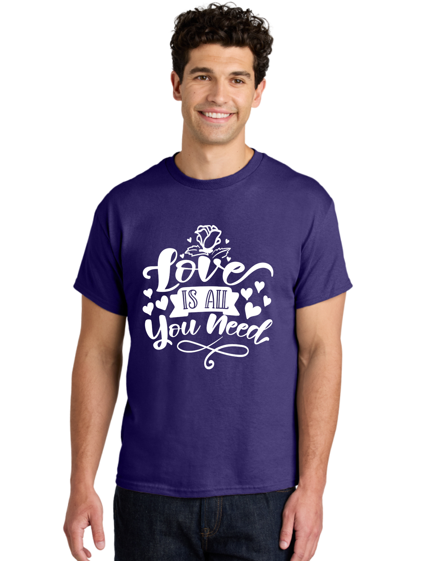 Love Is All You Need White Men'S Graphic Tee, 100% Cotton, Comfortable Casual Summer Wear, Machine Washable, Love Quote, Inspirational Quote, Motivational Quote, Typography, Hearts, Roses, Love Is All You Need, Inspirational Message, Aae468 30