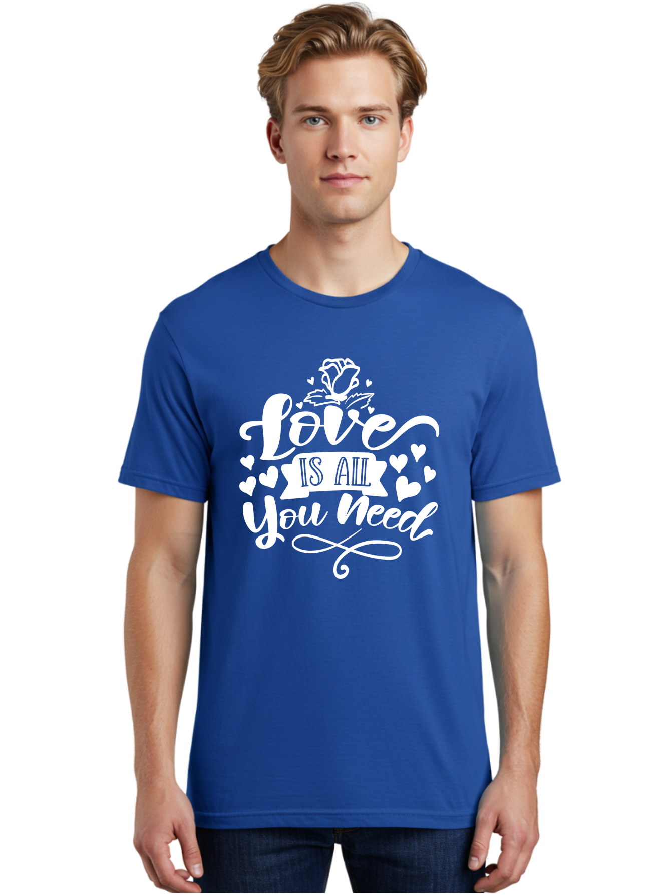 Love Is All You Need White Men'S Graphic Tee, 100% Cotton, Comfortable Casual Summer Wear, Machine Washable, Love Quote, Inspirational Quote, Motivational Quote, Typography, Hearts, Roses, Love Is All You Need, Inspirational Message, Aae468 24