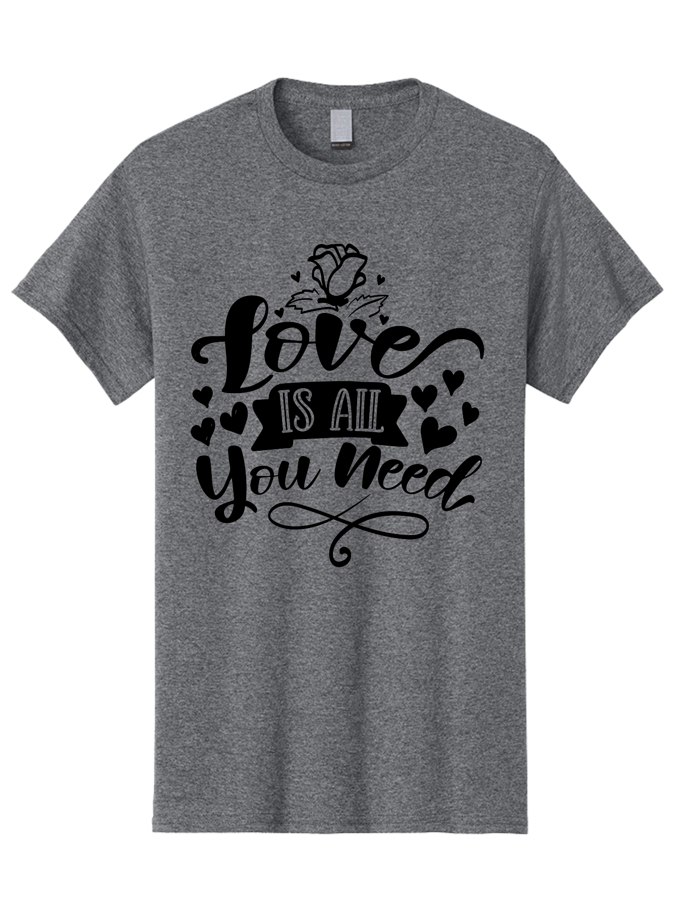 Love Is All You Need Men'S Graphic Tee, 100% Cotton, Comfortable Casual Summer Wear, Machine Washable, Love Quote, Heartwarming Message, Inspirational Phrase, Typography Art, Rose Illustration, Hearts, Love Is All You Need, Motivational Quote, Aae469 5