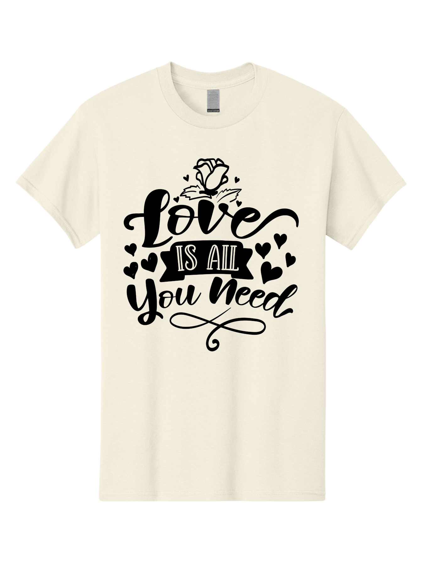 Love Is All You Need Men'S Graphic Tee, 100% Cotton, Comfortable Casual Summer Wear, Machine Washable, Love Quote, Heartwarming Message, Inspirational Phrase, Typography Art, Rose Illustration, Hearts, Love Is All You Need, Motivational Quote, Aae469 13