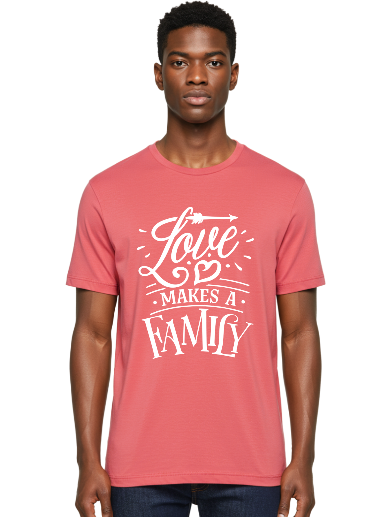 Love Makes A Family - White Men'S Graphic Tee, 100% Cotton, Comfortable Casual Summer Wear, Machine Washable, Love Makes Family, Family Love, Heartwarming Quote, Inspirational Quote, Family Bonding, Love Is Everything, Typography Art, Aae472 18