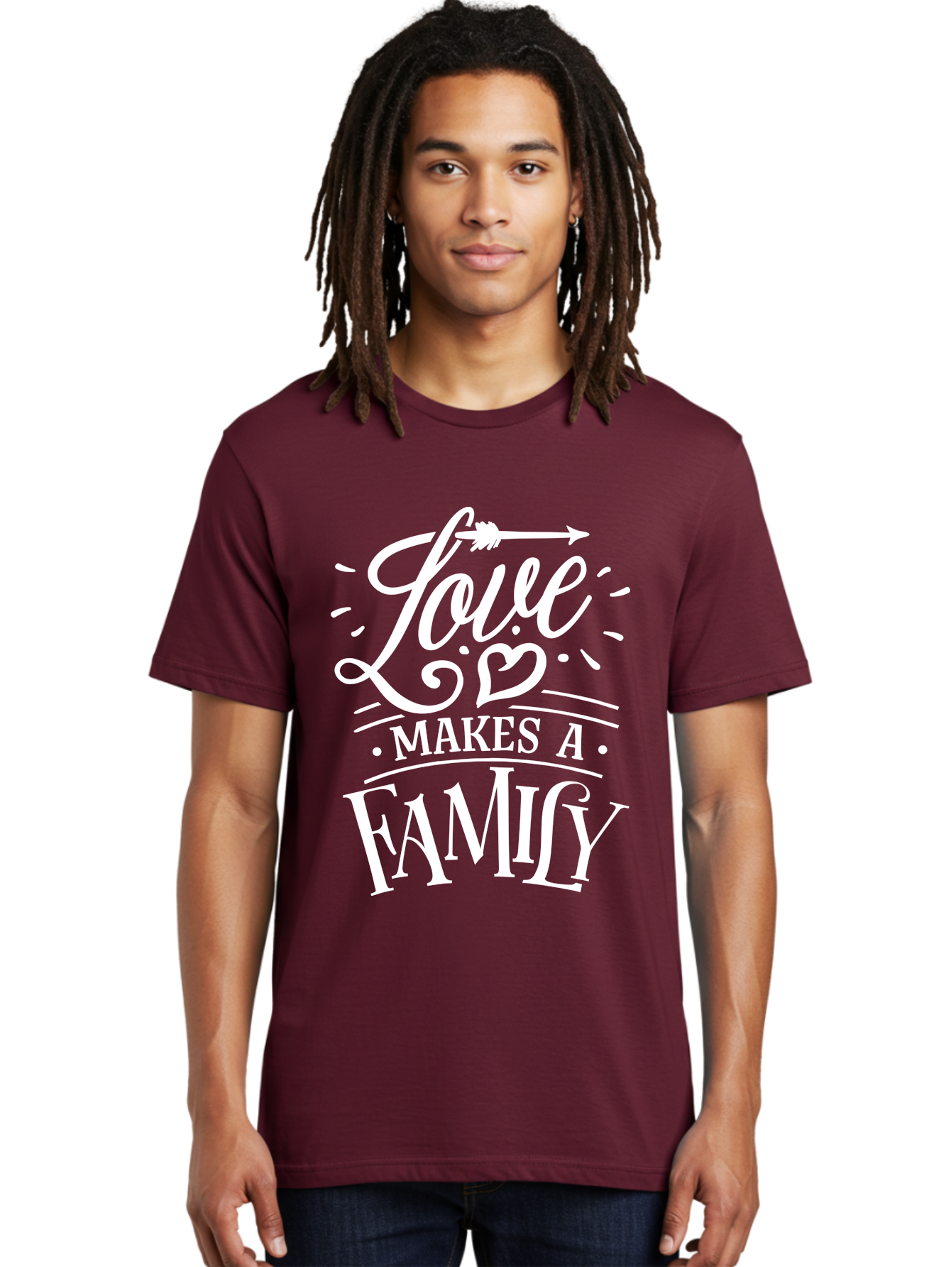 Love Makes A Family - White Men'S Graphic Tee, 100% Cotton, Comfortable Casual Summer Wear, Machine Washable, Love Makes Family, Family Love, Heartwarming Quote, Inspirational Quote, Family Bonding, Love Is Everything, Typography Art, Aae472 22