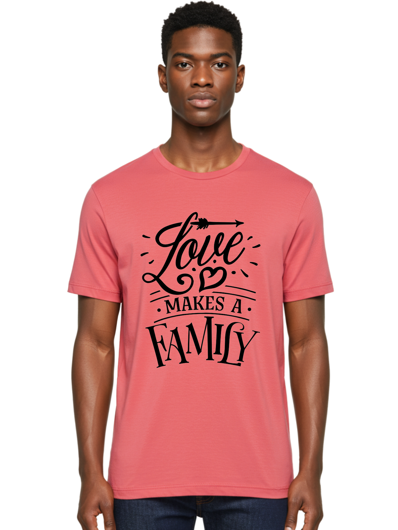 Love Makes A Family Men'S Graphic Tee, 100% Cotton, Comfortable Casual Summer Wear, Machine Washable, Love Makes Family, Family Love Quotes, Inspirational Quotes, Love Quotes, Family Bonding, Valentines Day Gifts, Heartwarming Messages, Aae473 26