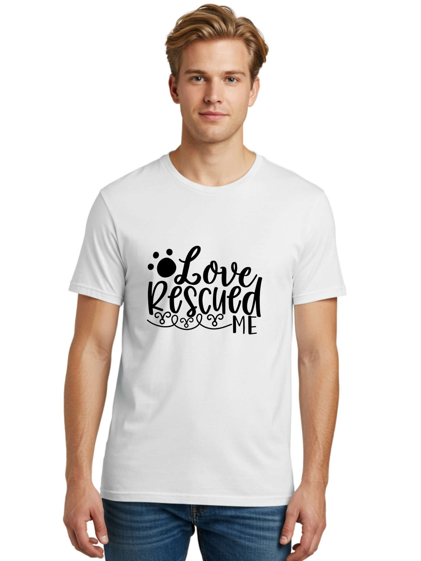 Love Rescued Me Men'S Graphic Tee, 100% Cotton, Comfortable Casual Summer Wear, Machine Washable, Love Rescued Me, Pet Rescue, Dog Lover, Animal Shelter, Adopt Don'T Shop, Pet Adoption, Rescue Dog, Furry Friend Aae474 4