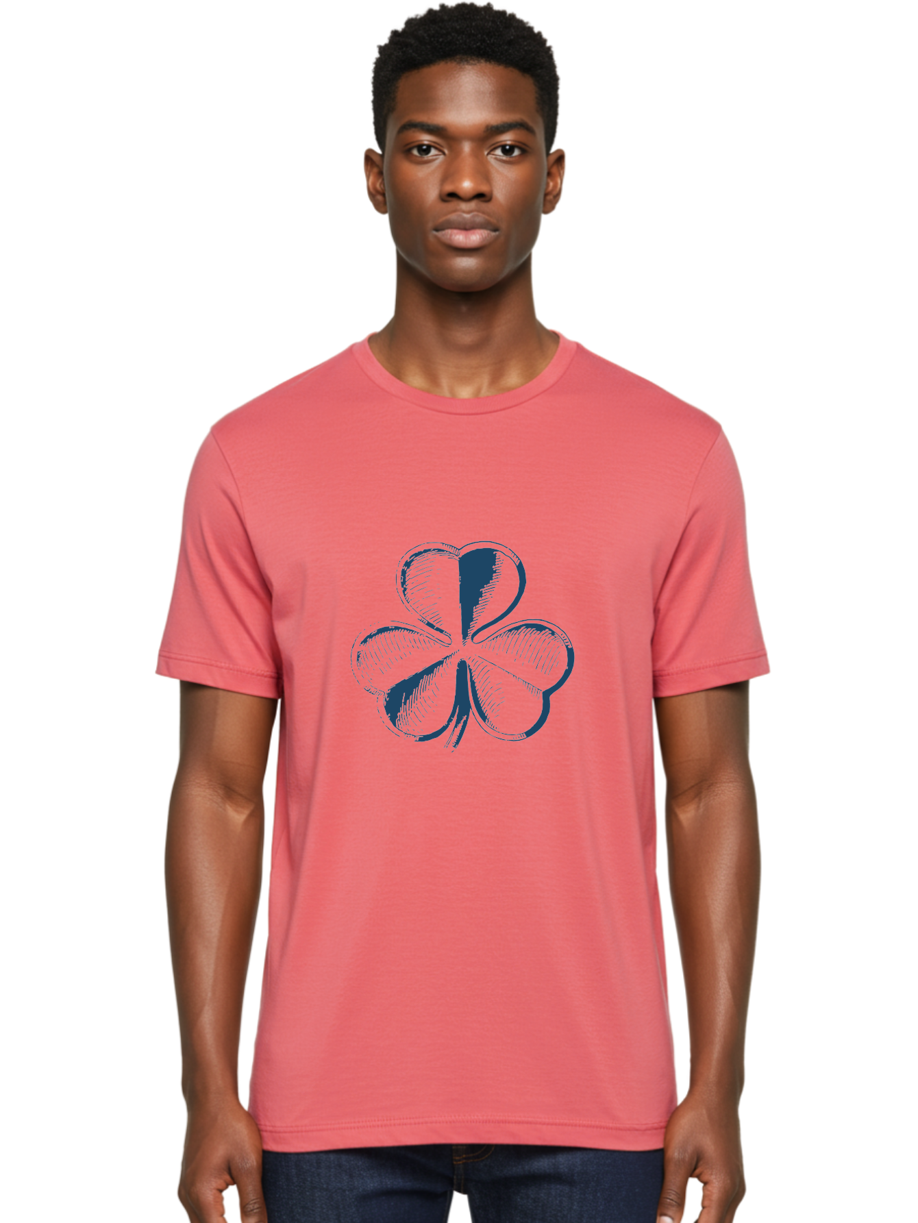 Lucky-Leaf Men'S Graphic Tee, 100% Cotton, Comfortable Casual Summer Wear, Machine Washable, Four Leaf Clover, Good Luck Charm, Irish Heritage, St. Patrick'S Day Symbol, Rare Leaf, Sketch Art, Blue Illustration, Heart-Shaped Leaves Aae477 14