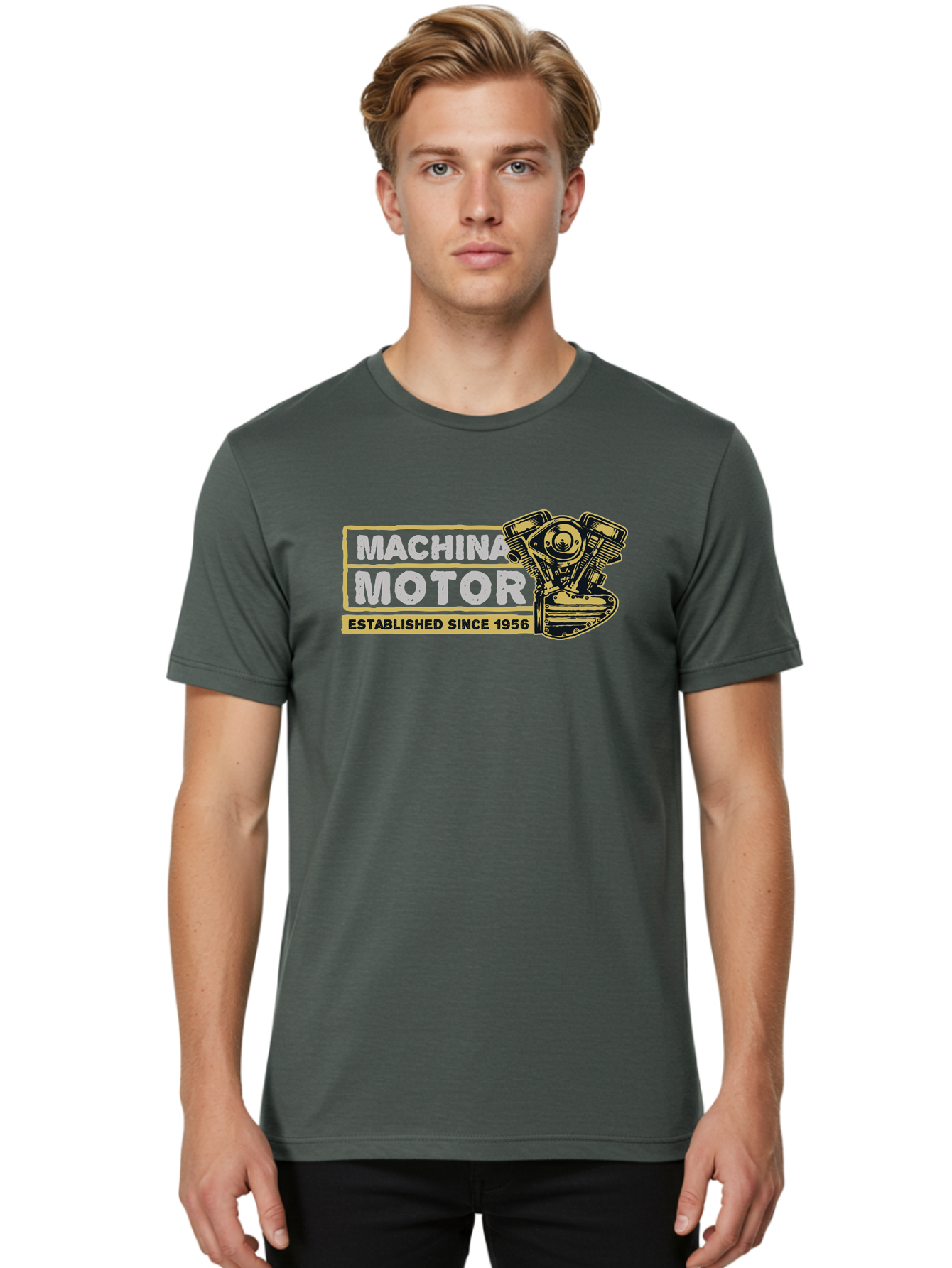 Machina Motor Men'S Graphic Tee, 100% Cotton, Comfortable Casual Summer Wear, Machine Washable, Vintage Engine, Motor Machinery, Classic Automobile Parts, Established Since 1956, Motor Vehicle Engine, Mechanical Components, Vintage Car Parts, Aae483 24