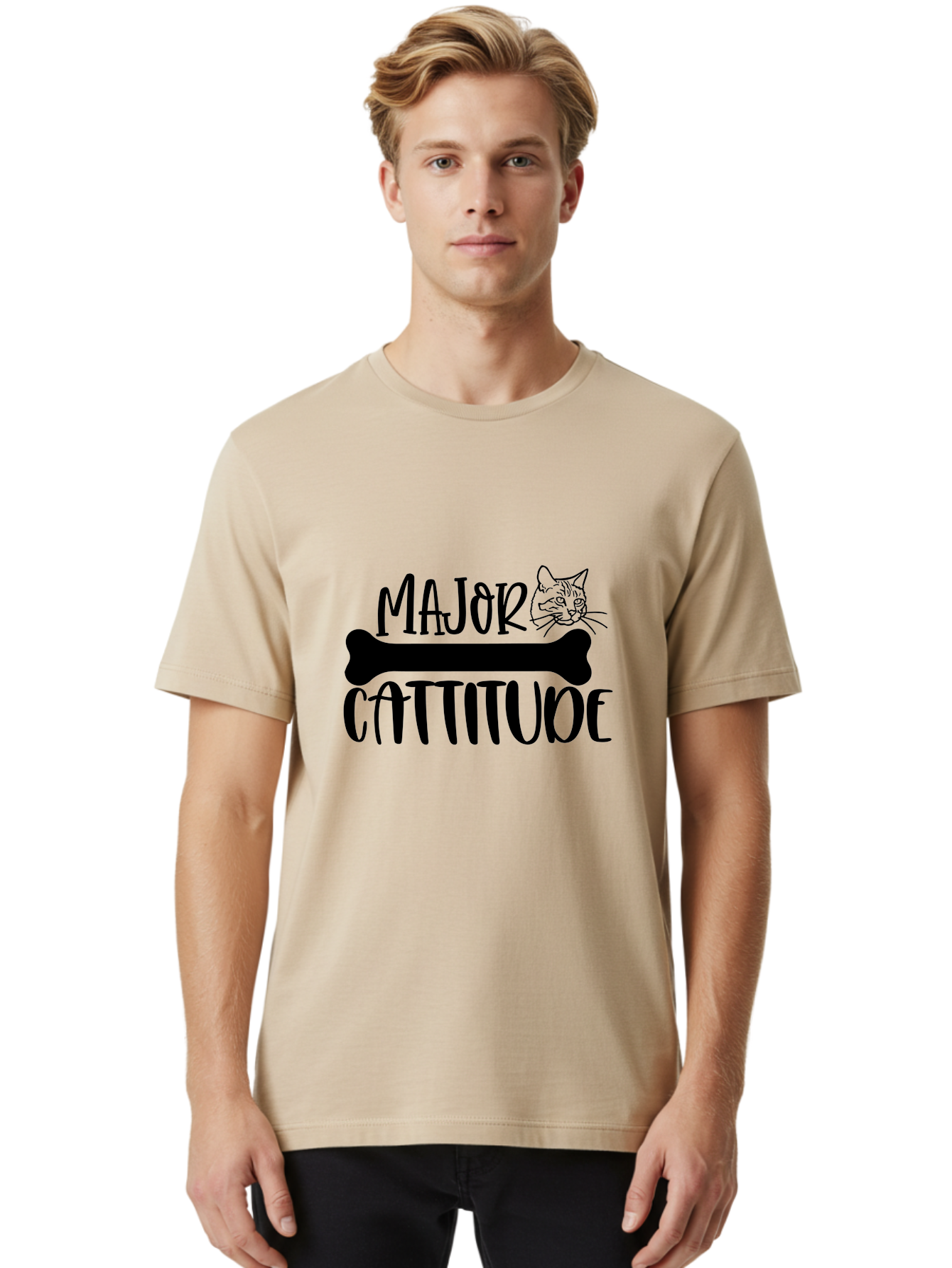 Major Cattitude Men'S Graphic Tee, 100% Cotton, Comfortable Casual Summer Wear, Machine Washable, Fun Cat Design, Cat Attitude, Cat Lover Gift, Funny Cat Quote, Cat Phrase, Dog Bone Illustration, Cat Face, Quirky Humor, Cat Personality Aae486 6