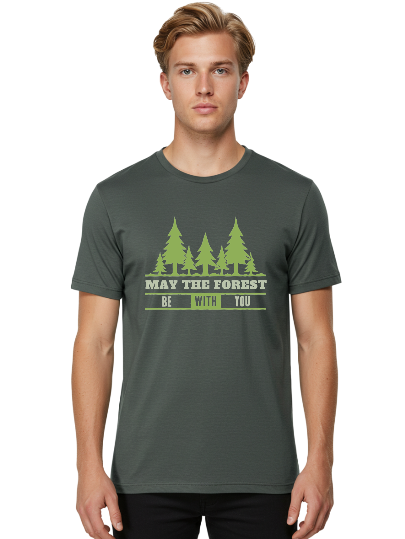 May The Forest Be With You Men'S Graphic Tee, 100% Cotton, Comfortable Casual Summer Wear, Machine Washable, Star Wars Parody, Eco-Friendly Slogans, Funny Quotes, Forest Graphics, Silhouette Trees, Geeky Humor, Nature Lover Gifts Aae494 24
