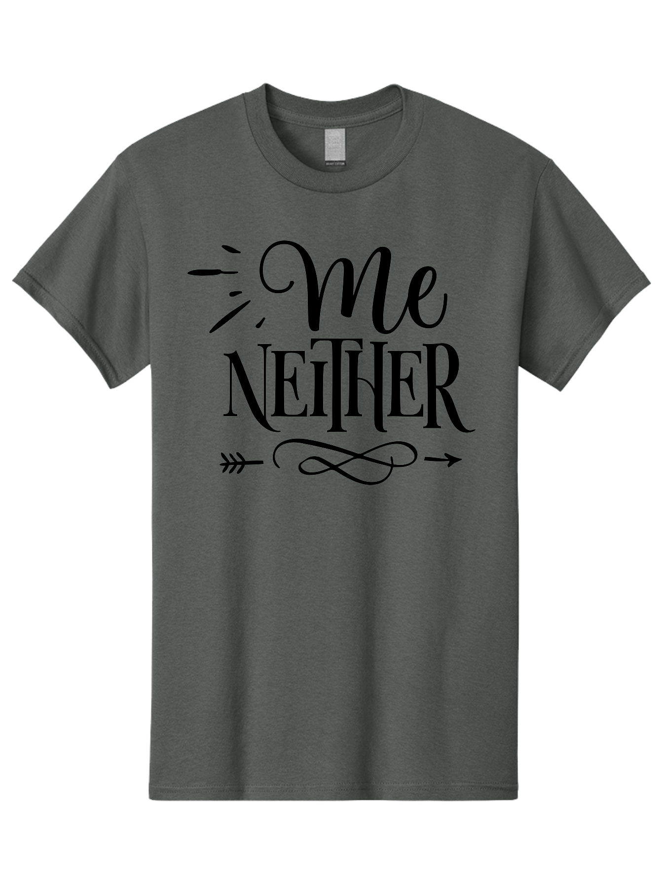 Me Neither Men'S Graphic Tee, 100% Cotton, Comfortable Casual Summer Wear, Machine Washable, Me Neither, Typography, Motivational Quote, Black Text, Arrow Design, Swirly Pattern, Elegant Font, Graphic Design Aae497 9