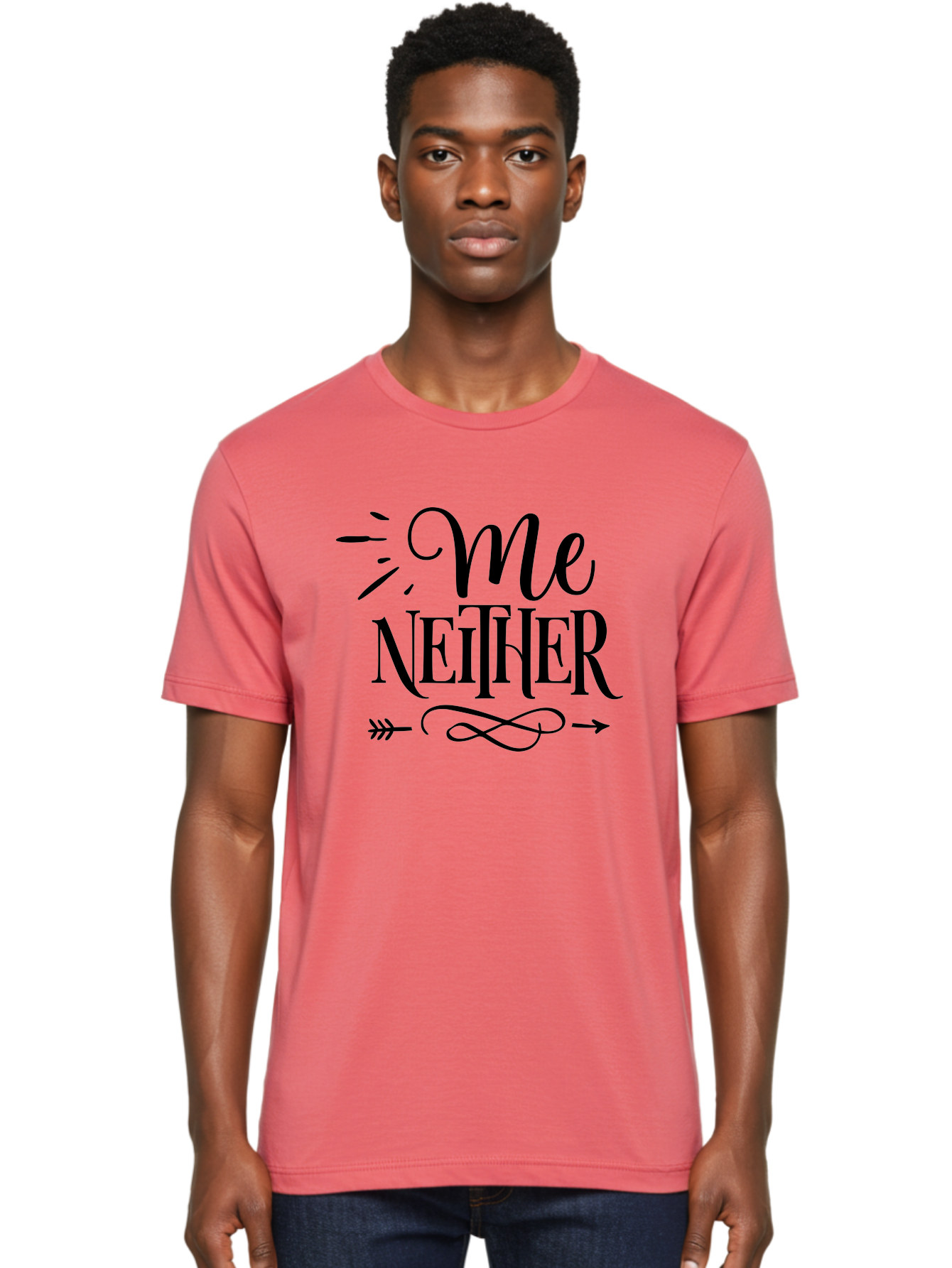 Me Neither Men'S Graphic Tee, 100% Cotton, Comfortable Casual Summer Wear, Machine Washable, Me Neither, Typography, Motivational Quote, Black Text, Arrow Design, Swirly Pattern, Elegant Font, Graphic Design Aae497 14