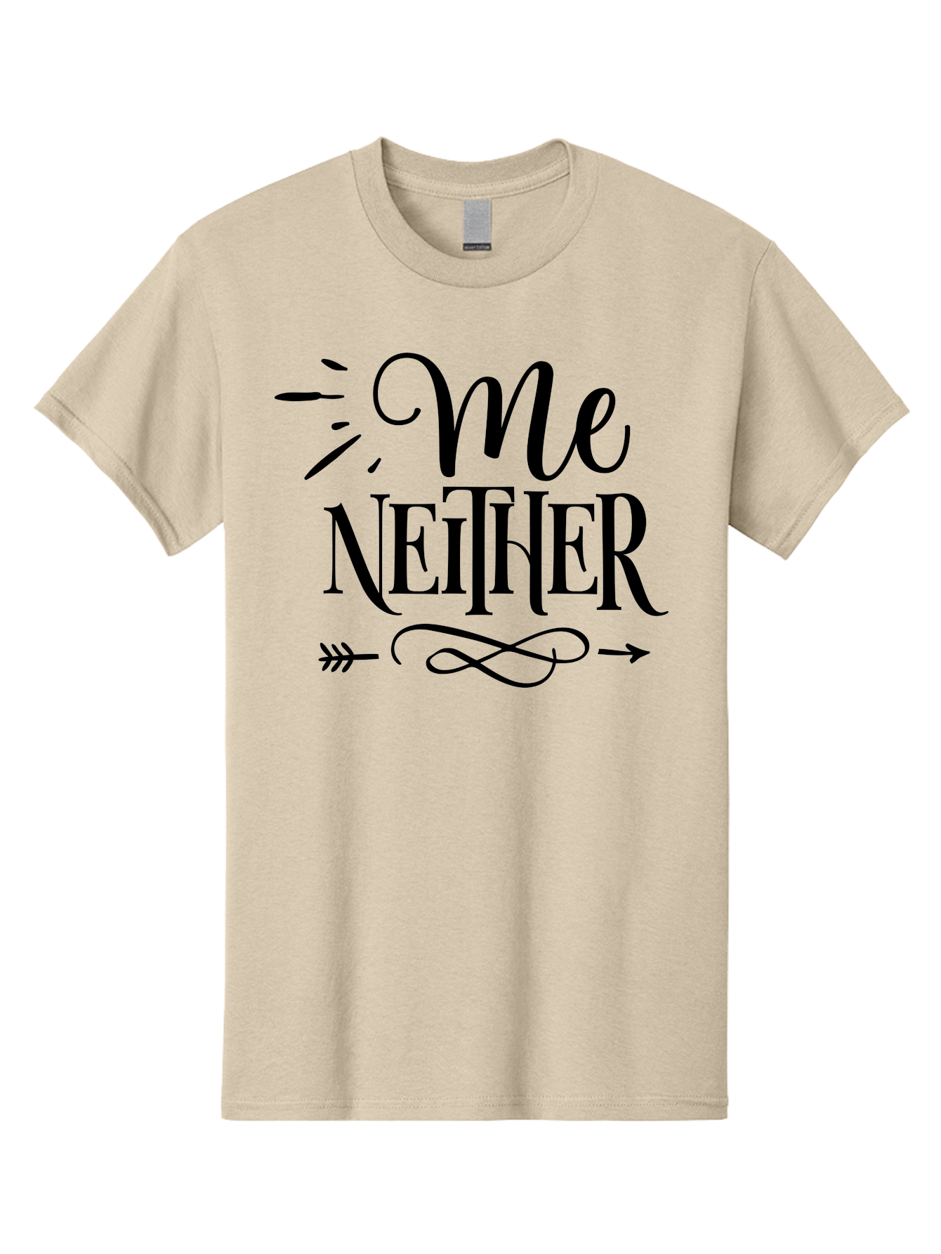 Me Neither Men'S Graphic Tee, 100% Cotton, Comfortable Casual Summer Wear, Machine Washable, Me Neither, Typography, Motivational Quote, Black Text, Arrow Design, Swirly Pattern, Elegant Font, Graphic Design Aae497 27