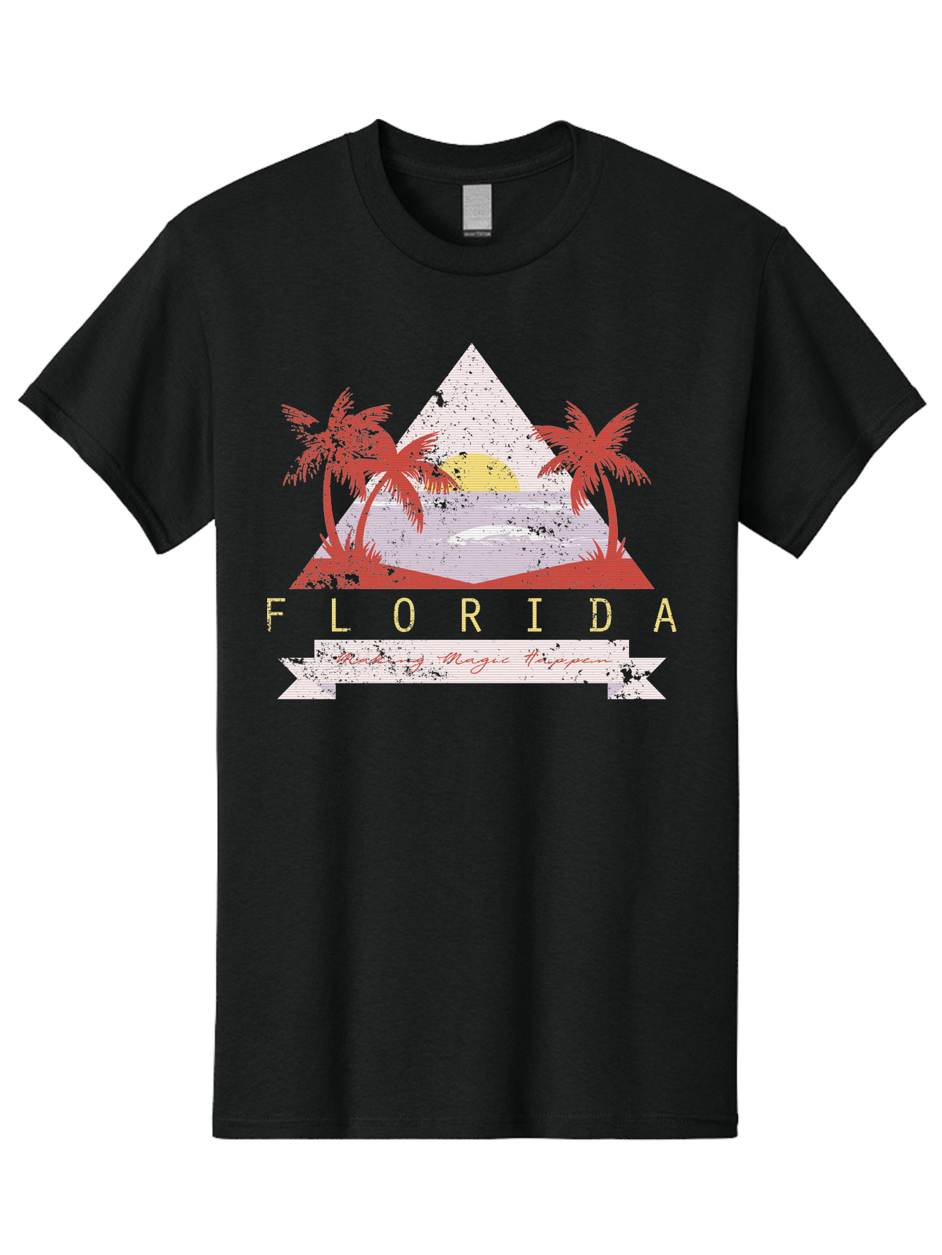 Miamibeach Men'S Graphic Tee, 100% Cotton, Comfortable Casual Summer Wear, Machine Washable, Florida Graphic, Retro Design, Tropical Paradise, Palm Trees, Sun Setting Over Ocean, Vintage Travel Poster, T-Shirt Design, Making Magic Happen Aae498 9