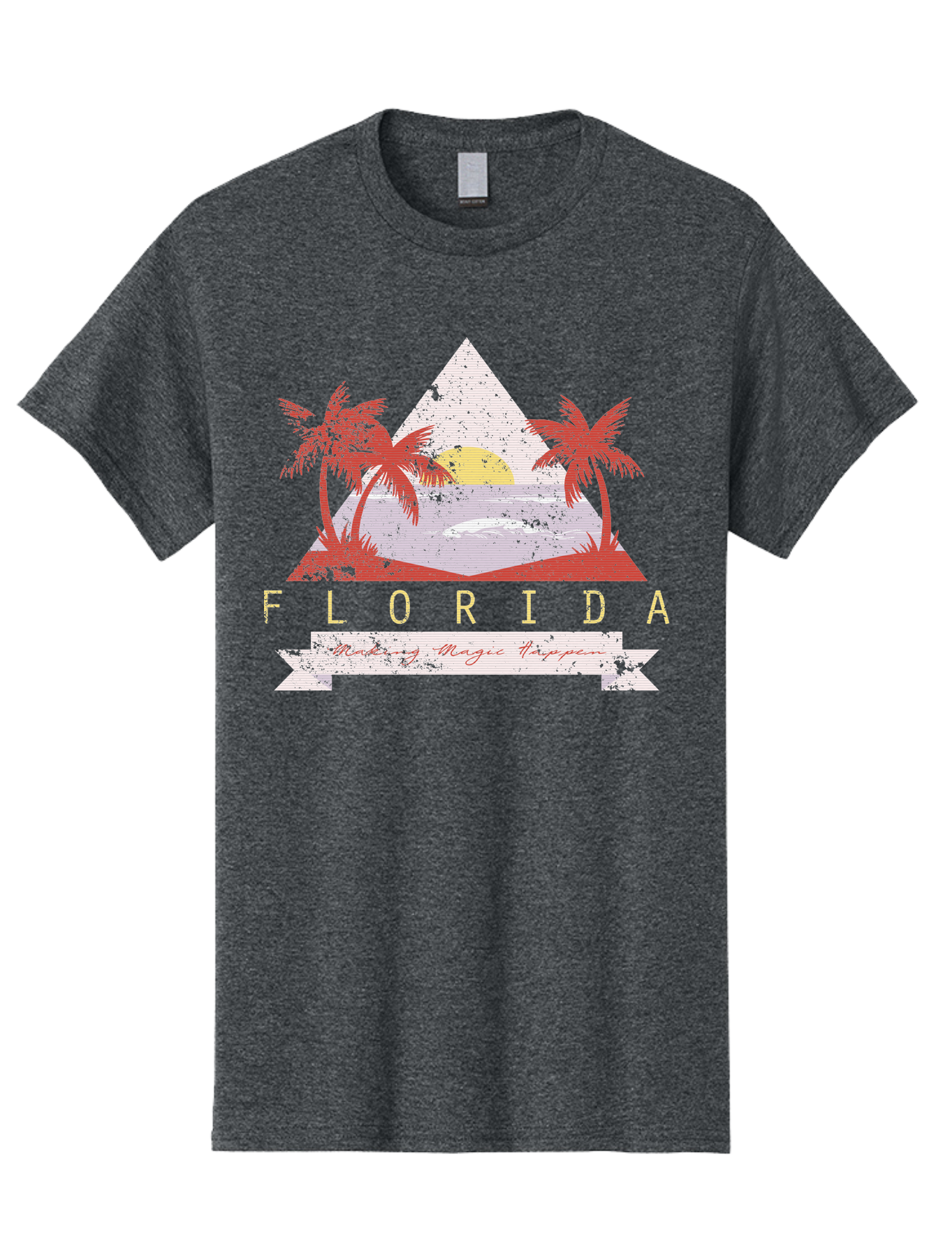 Miamibeach Men'S Graphic Tee, 100% Cotton, Comfortable Casual Summer Wear, Machine Washable, Florida Graphic, Retro Design, Tropical Paradise, Palm Trees, Sun Setting Over Ocean, Vintage Travel Poster, T-Shirt Design, Making Magic Happen Aae498 29