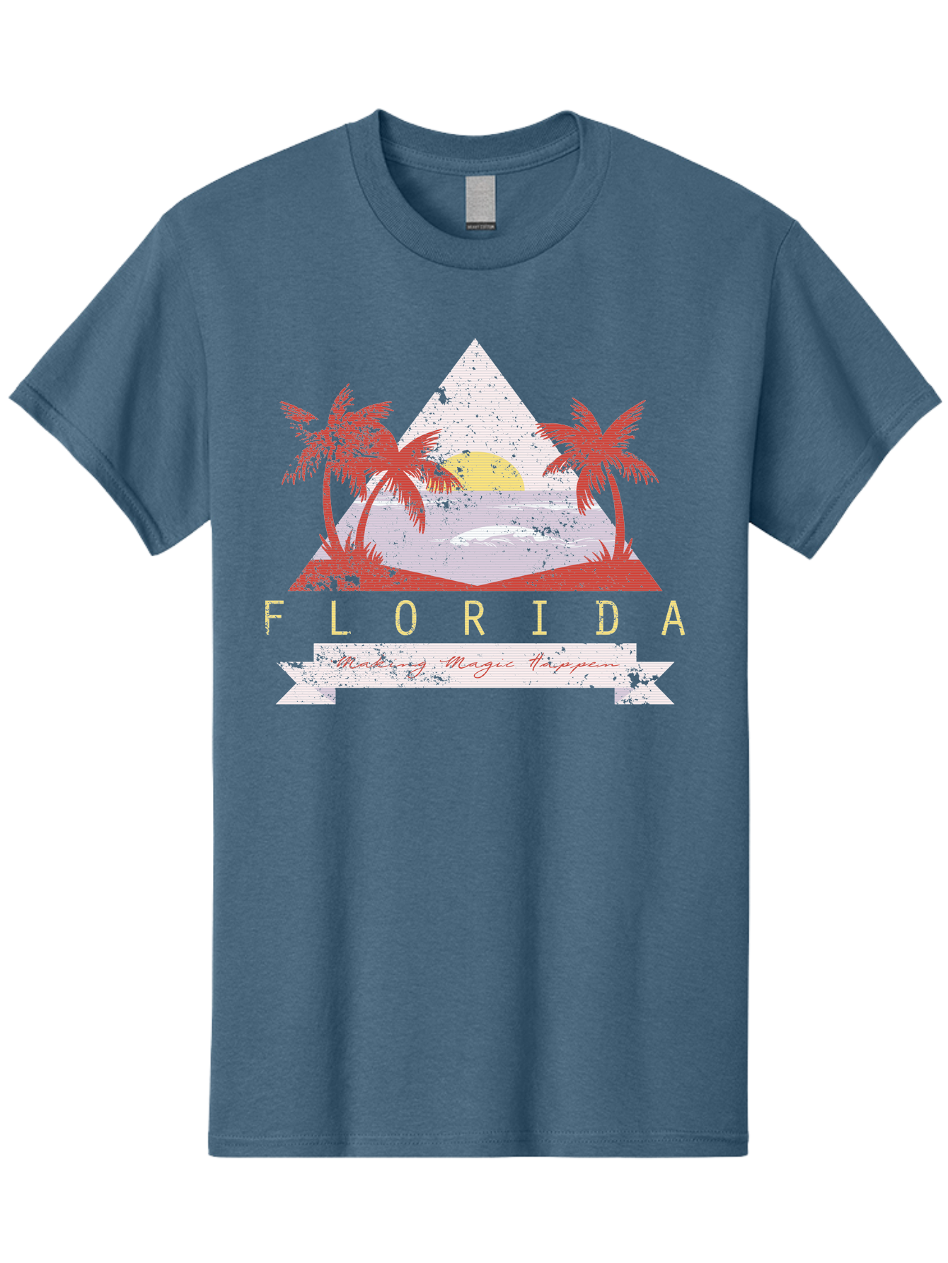 Miamibeach Men'S Graphic Tee, 100% Cotton, Comfortable Casual Summer Wear, Machine Washable, Florida Graphic, Retro Design, Tropical Paradise, Palm Trees, Sun Setting Over Ocean, Vintage Travel Poster, T-Shirt Design, Making Magic Happen Aae498 15