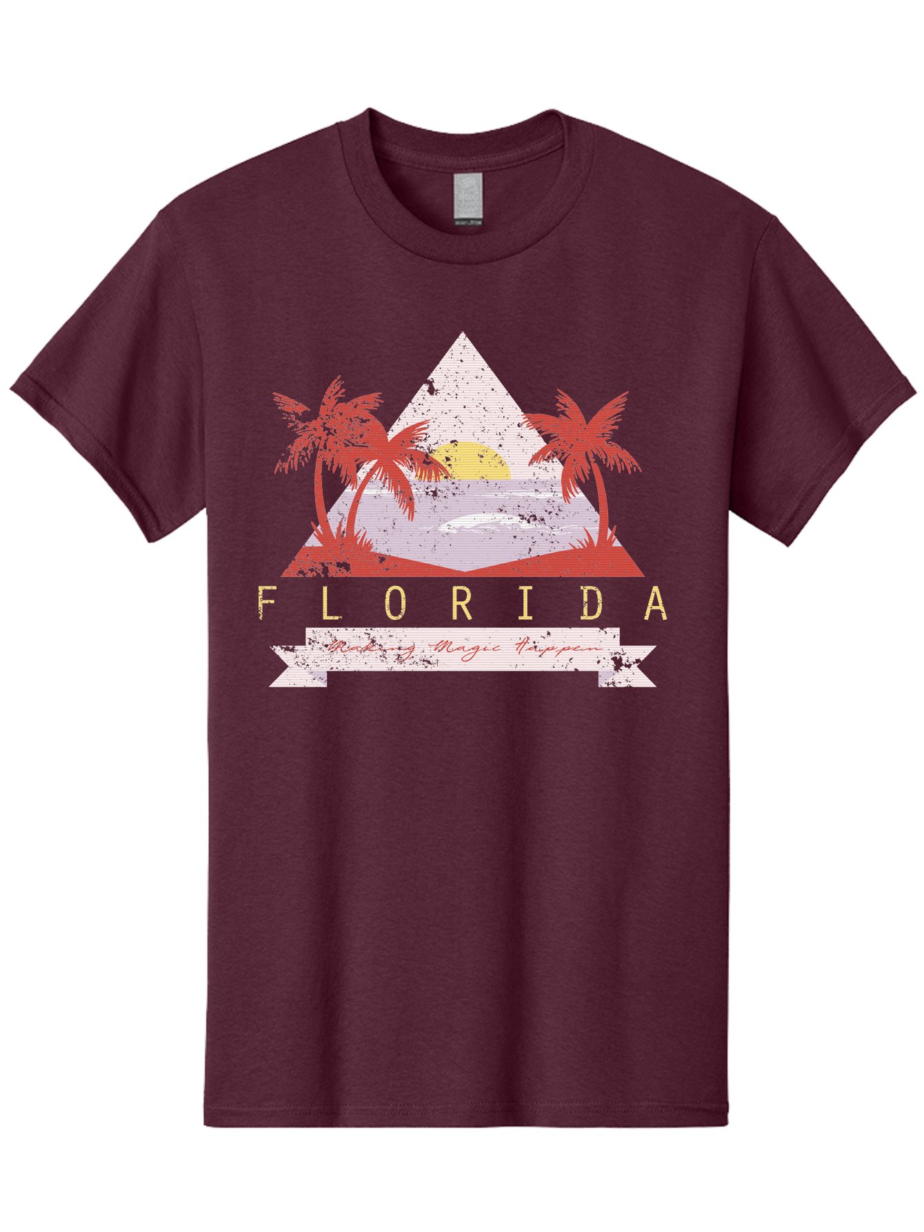 Miamibeach Men'S Graphic Tee, 100% Cotton, Comfortable Casual Summer Wear, Machine Washable, Florida Graphic, Retro Design, Tropical Paradise, Palm Trees, Sun Setting Over Ocean, Vintage Travel Poster, T-Shirt Design, Making Magic Happen Aae498 21
