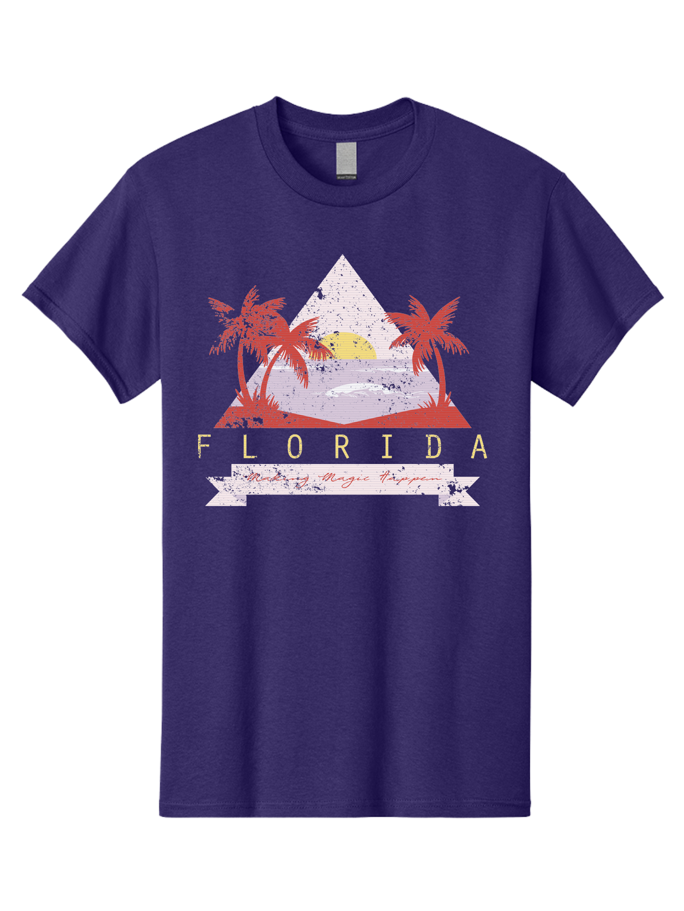 Miamibeach Men'S Graphic Tee, 100% Cotton, Comfortable Casual Summer Wear, Machine Washable, Florida Graphic, Retro Design, Tropical Paradise, Palm Trees, Sun Setting Over Ocean, Vintage Travel Poster, T-Shirt Design, Making Magic Happen Aae498 17