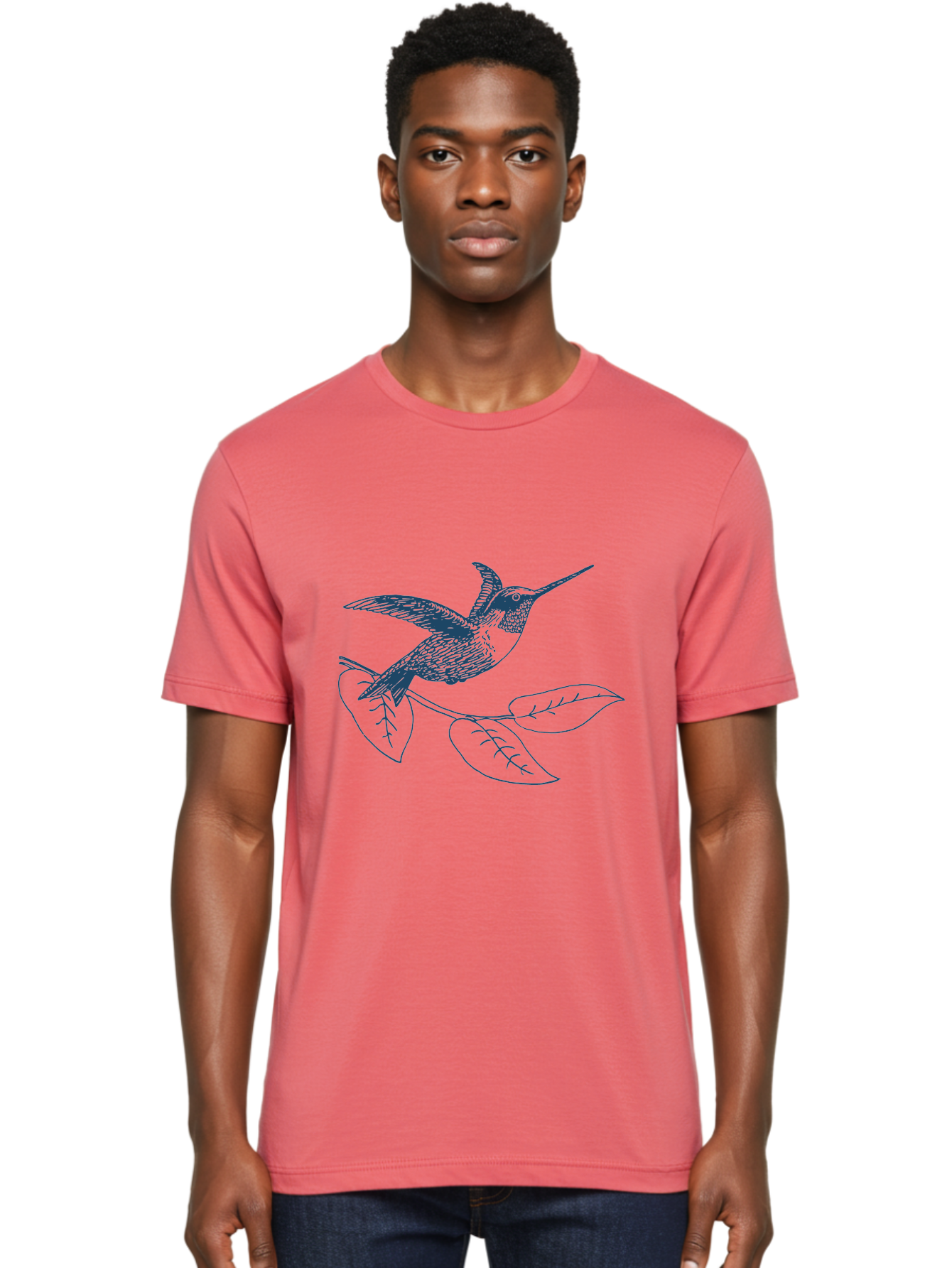 Midnight Colibri Men'S Graphic Tee, 100% Cotton, Comfortable Casual Summer Wear, Machine Washable, Hummingbird In Flight, Bird On Branch, Nature Illustration, Wildlife Art, Avian Design, Intricate Details, Simple Lines Aae502 26