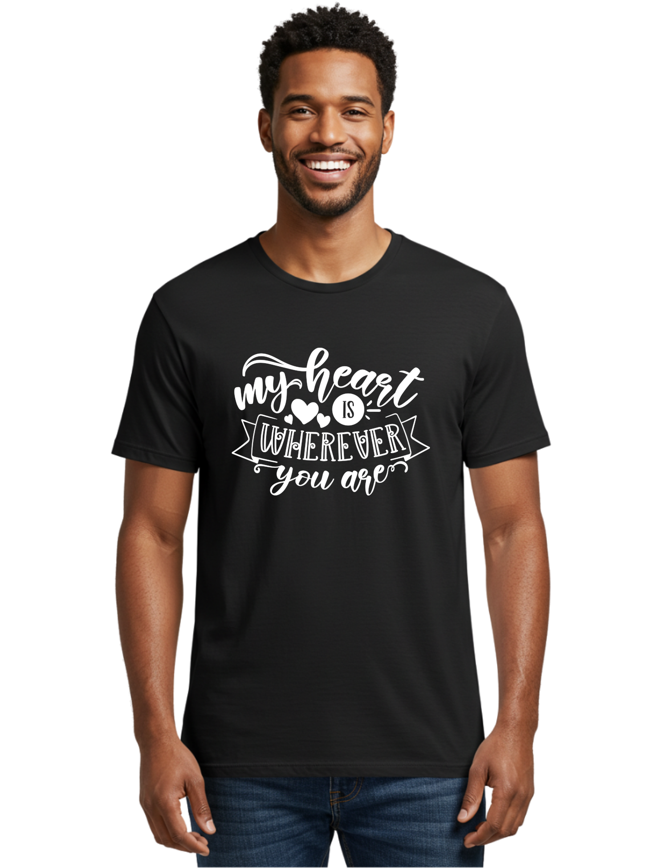 My Heart Is Wherever You Are White Men'S Graphic Tee, 100% Cotton, Comfortable Casual Summer Wear, Machine Washable, Love Quotes, Heartwarming Phrases, Sweet Sentiments, Romantic Sayings, Cute Typography, Inspirational Words, Love Messages, Aae519 6