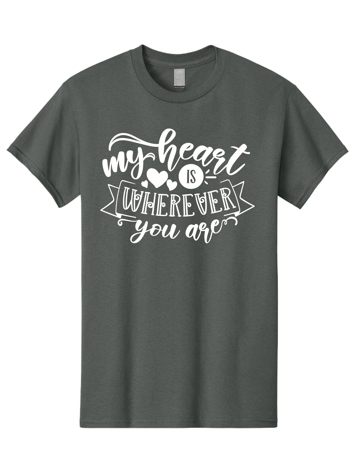 My Heart Is Wherever You Are White Men'S Graphic Tee, 100% Cotton, Comfortable Casual Summer Wear, Machine Washable, Love Quotes, Heartwarming Phrases, Sweet Sentiments, Romantic Sayings, Cute Typography, Inspirational Words, Love Messages, Aae519 27