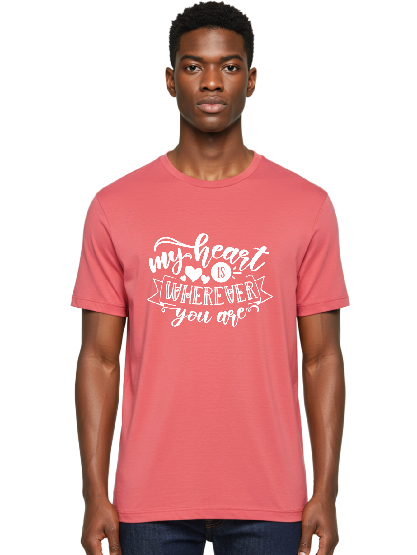 My Heart Is Wherever You Are White Men'S Graphic Tee, 100% Cotton, Comfortable Casual Summer Wear, Machine Washable, Love Quotes, Heartwarming Phrases, Sweet Sentiments, Romantic Sayings, Cute Typography, Inspirational Words, Love Messages, Aae519 30