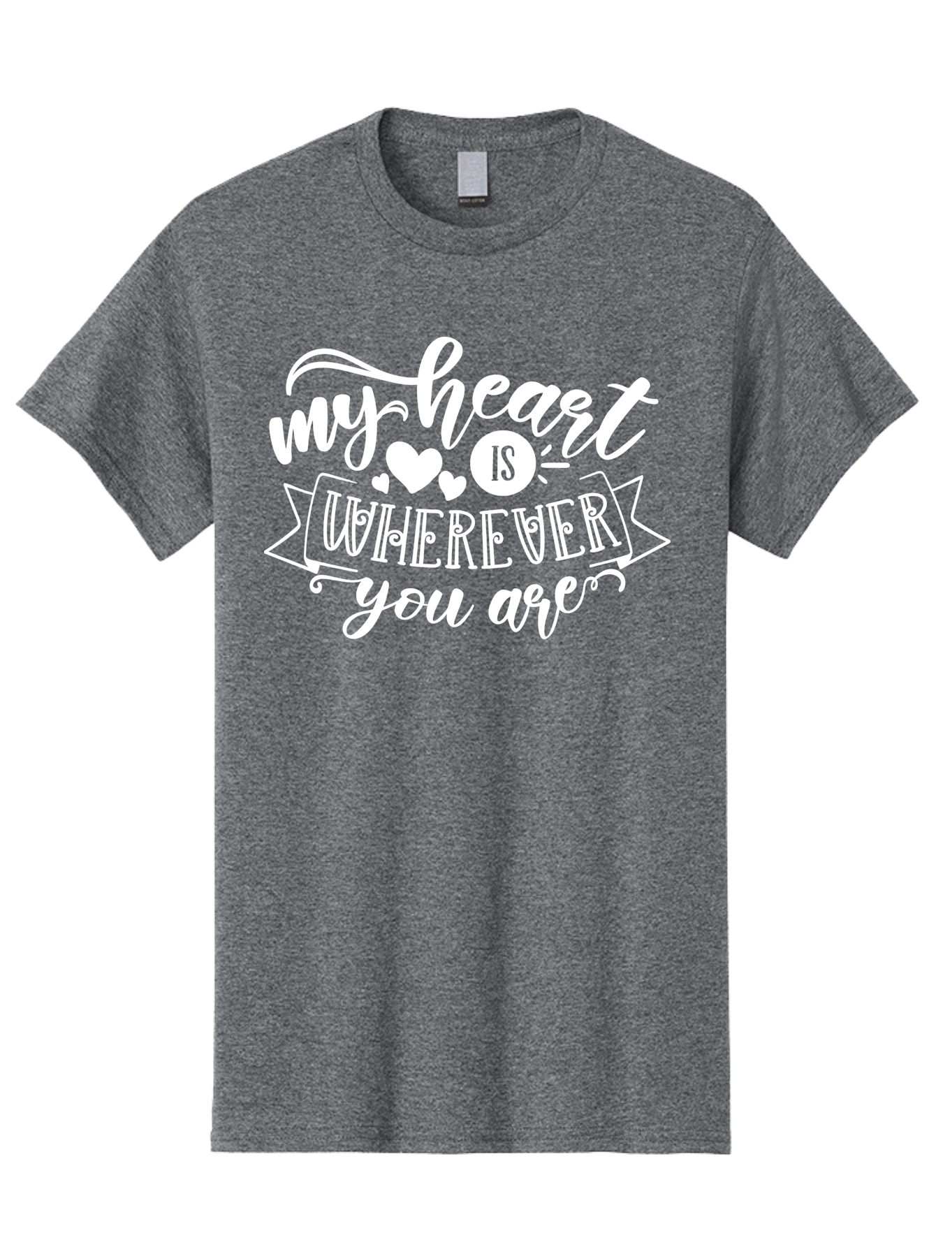 My Heart Is Wherever You Are White Men'S Graphic Tee, 100% Cotton, Comfortable Casual Summer Wear, Machine Washable, Love Quotes, Heartwarming Phrases, Sweet Sentiments, Romantic Sayings, Cute Typography, Inspirational Words, Love Messages, Aae519 9