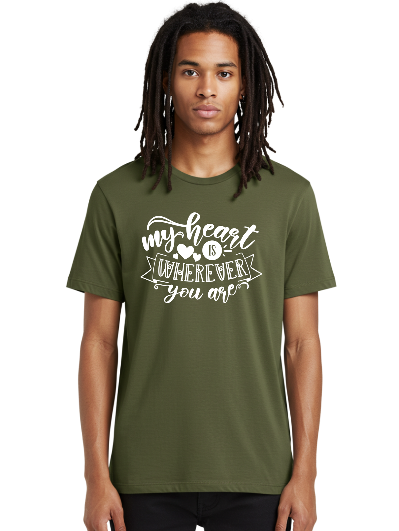 My Heart Is Wherever You Are White Men'S Graphic Tee, 100% Cotton, Comfortable Casual Summer Wear, Machine Washable, Love Quotes, Heartwarming Phrases, Sweet Sentiments, Romantic Sayings, Cute Typography, Inspirational Words, Love Messages, Aae519 20