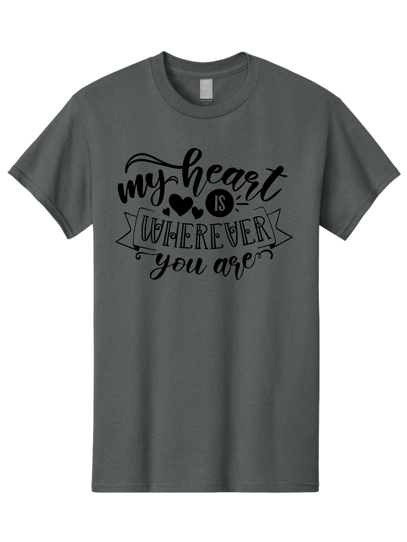 My Heart Is Wherever You Are Men'S Graphic Tee, 100% Cotton, Comfortable Casual Summer Wear, Machine Washable, Love Quote, Heart Shaped Typography, Romantic Phrase, Heartfelt Message, Cute Design, Inspirational Words, Emotional Quote, Aae520 25