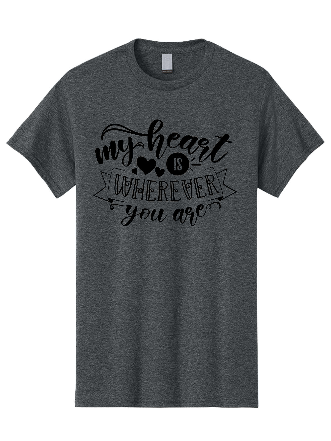 My Heart Is Wherever You Are Men'S Graphic Tee, 100% Cotton, Comfortable Casual Summer Wear, Machine Washable, Love Quote, Heart Shaped Typography, Romantic Phrase, Heartfelt Message, Cute Design, Inspirational Words, Emotional Quote, Aae520 11