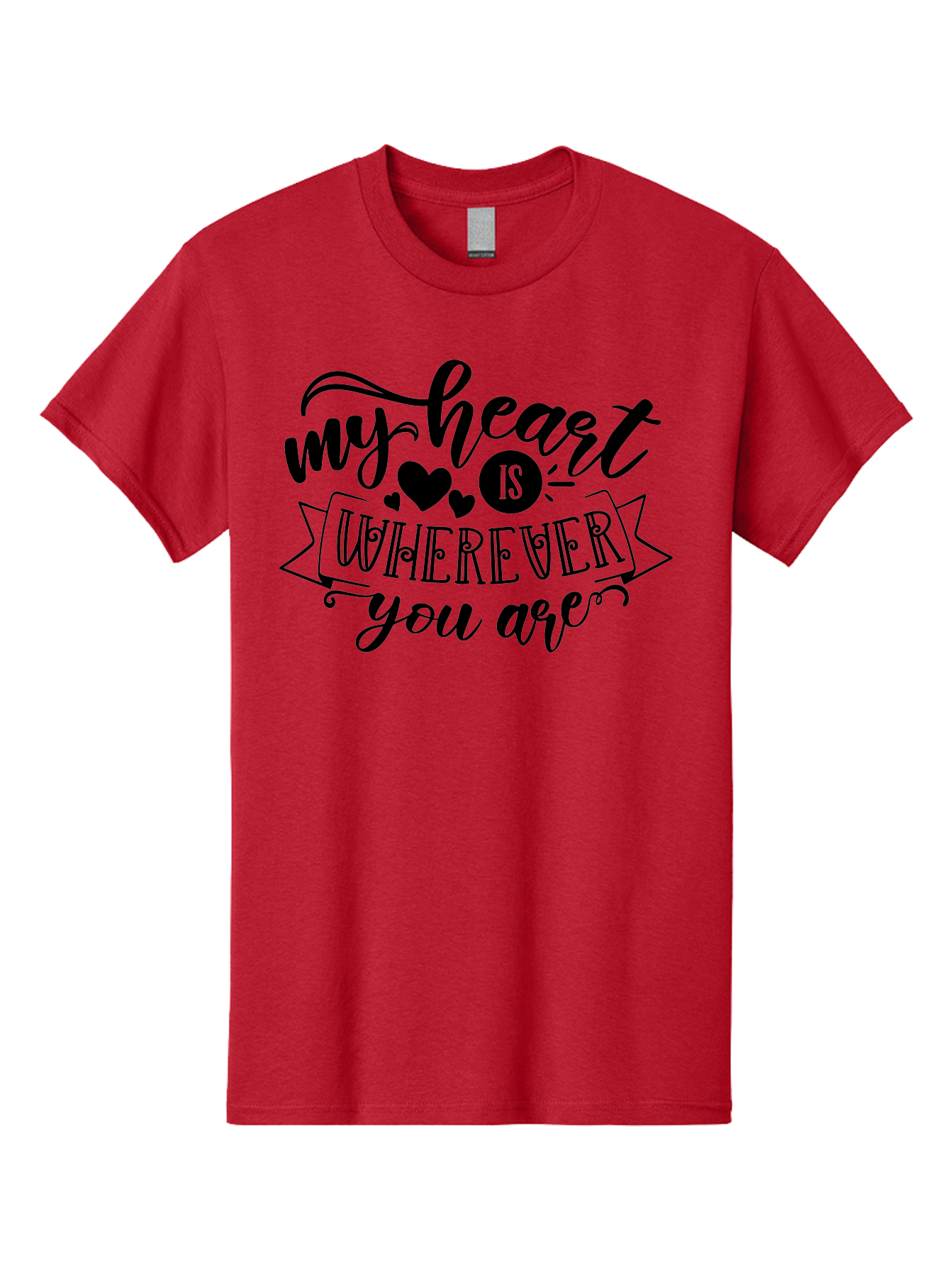 My Heart Is Wherever You Are Men'S Graphic Tee, 100% Cotton, Comfortable Casual Summer Wear, Machine Washable, Love Quote, Heart Shaped Typography, Romantic Phrase, Heartfelt Message, Cute Design, Inspirational Words, Emotional Quote, Aae520 17