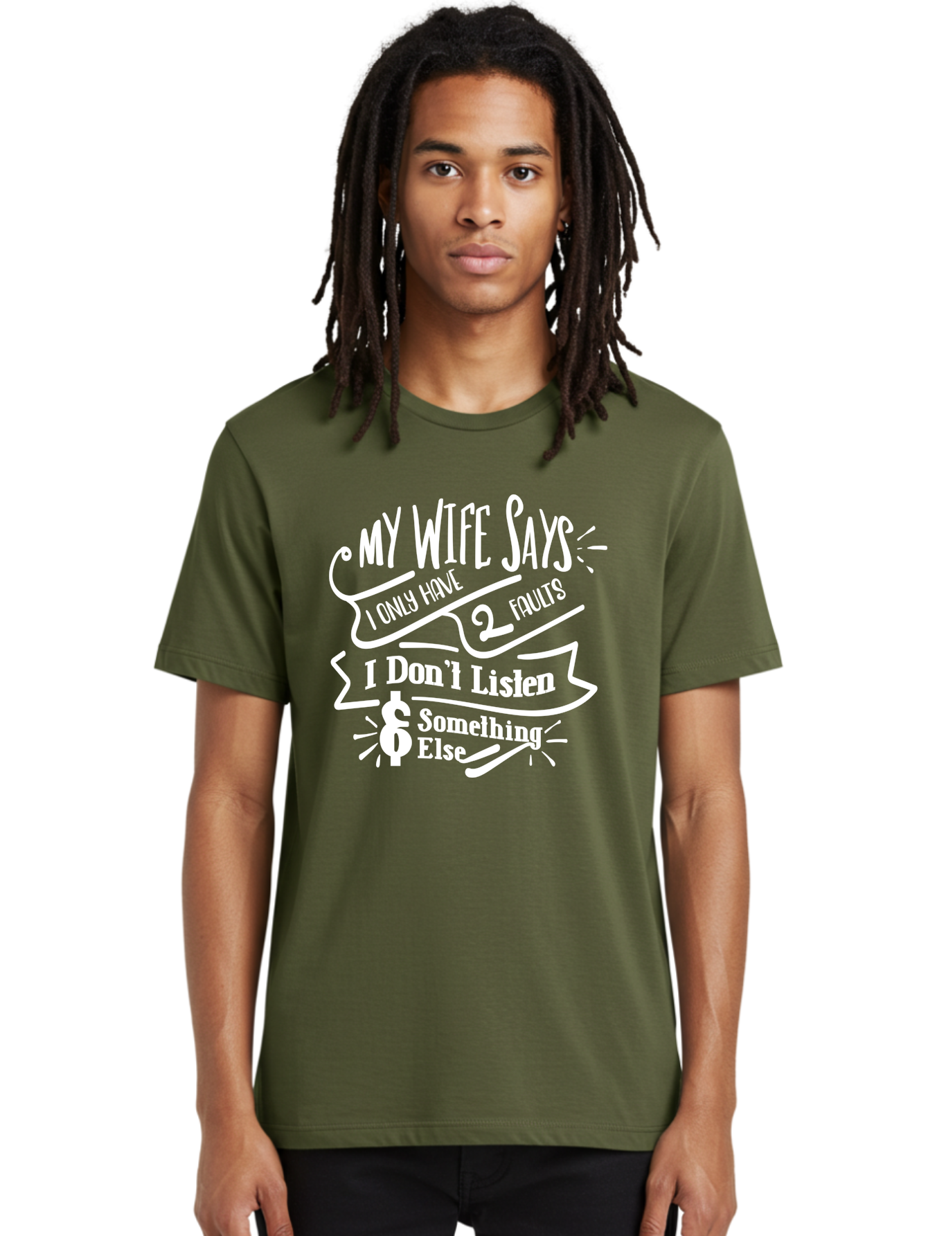 My Wife Says I Only Have 2 Faults-W Men'S Graphic Tee, 100% Cotton, Comfortable Casual Summer Wear, Machine Washable, Funny Saying, Humorous Quote, Marriage Humor, Witty Phrase, Playful Text, Dollar Sign, Quirky Design, Marriage Joke, Aae526 24