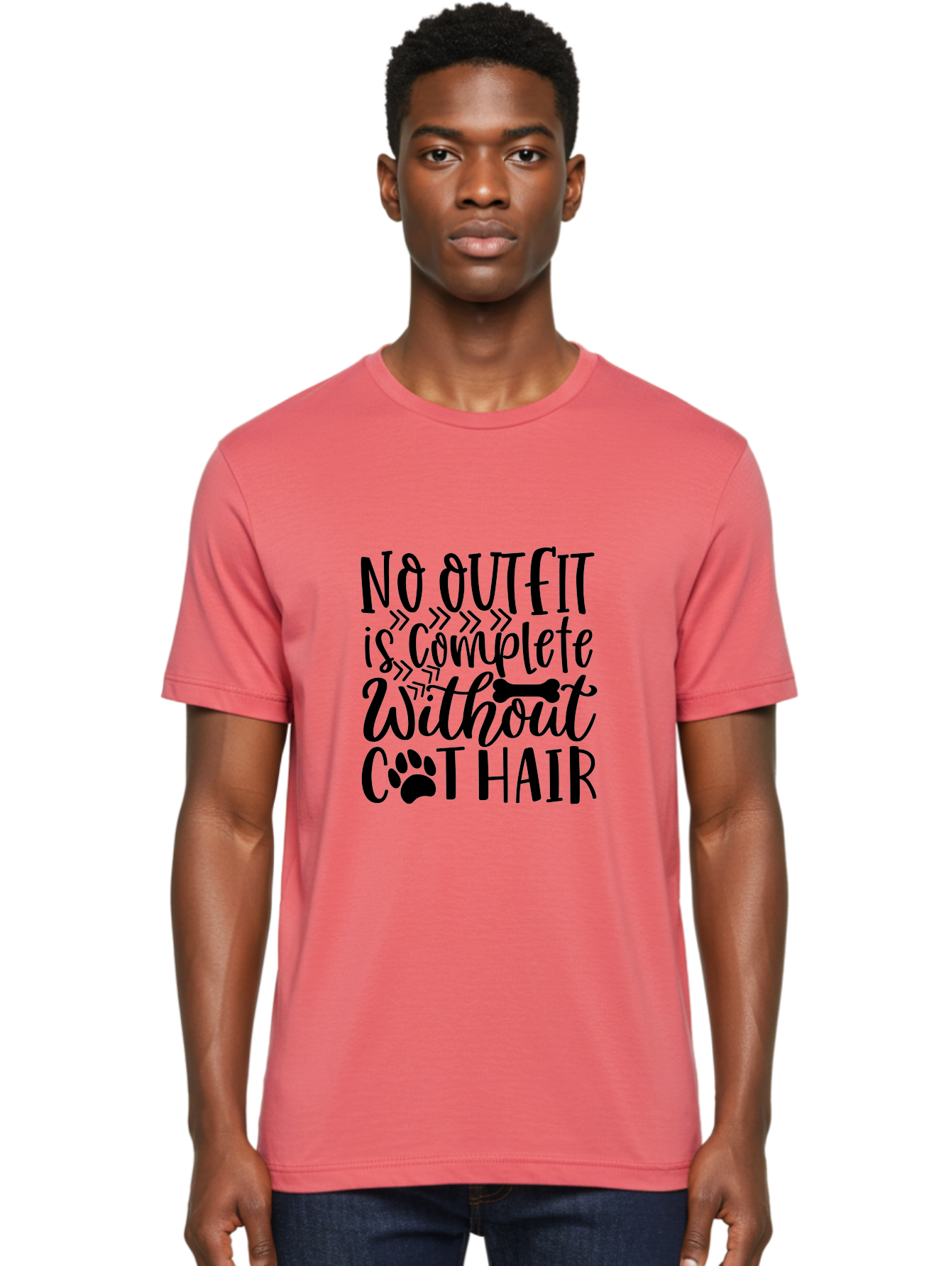 No Outfit Is Complete Without Cat Hair Men'S Graphic Tee, 100% Cotton, Comfortable Casual Summer Wear, Machine Washable, Funny Cat Quote, Cat Hair Humor, Pet Lovers, Cat Mom, Cat Dad, Pet Hair, Cat Humor, Cat Puns, Funny Pet Quotes Aae535 26