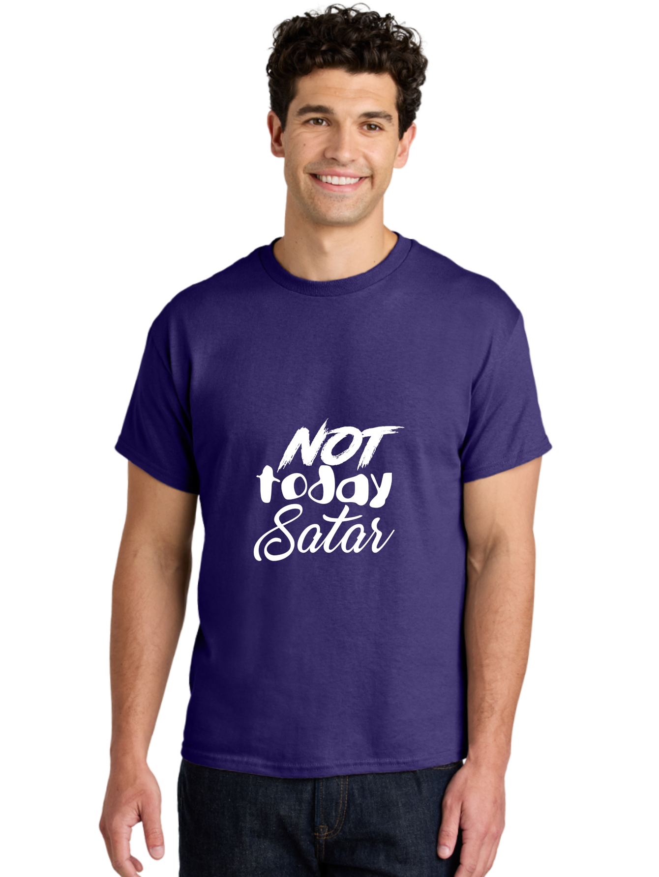 Not Today Satar Men'S Graphic Tee, 100% Cotton, Comfortable Casual Summer Wear, Machine Washable, Motivational Quotes, Inspirational Sayings, Not Today Satar, White Text On Green, Bold Font, Cursive Script, Motivational Posters, Positivity, Aae542 28