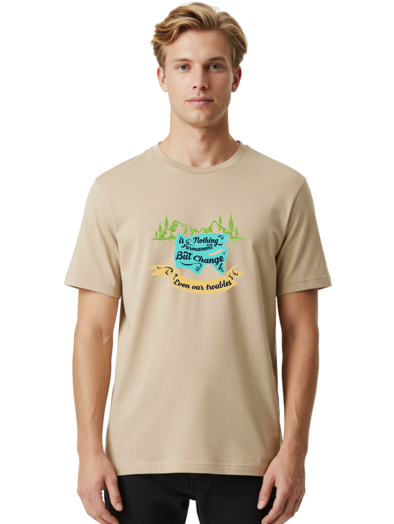 Nothing Is Permanent Men'S Graphic Tee, 100% Cotton, Comfortable Casual Summer Wear, Machine Washable, Inspirational Quote, Motivational Words, Change Is Life, Overcoming Troubles, Disney Magic, Wisdom, Positive Vibes, Cityscape, Aae544 16