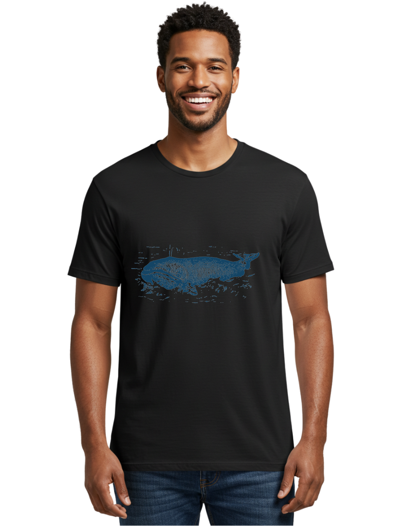 Ocean Soul Men'S Graphic Tee, 100% Cotton, Comfortable Casual Summer Wear, Machine Washable, Whale In Water, Marine Life, Ocean Creature, Aquatic Mammal, Large Sea Animal, Wildlife Illustration, Monochrome Art Aae548 28