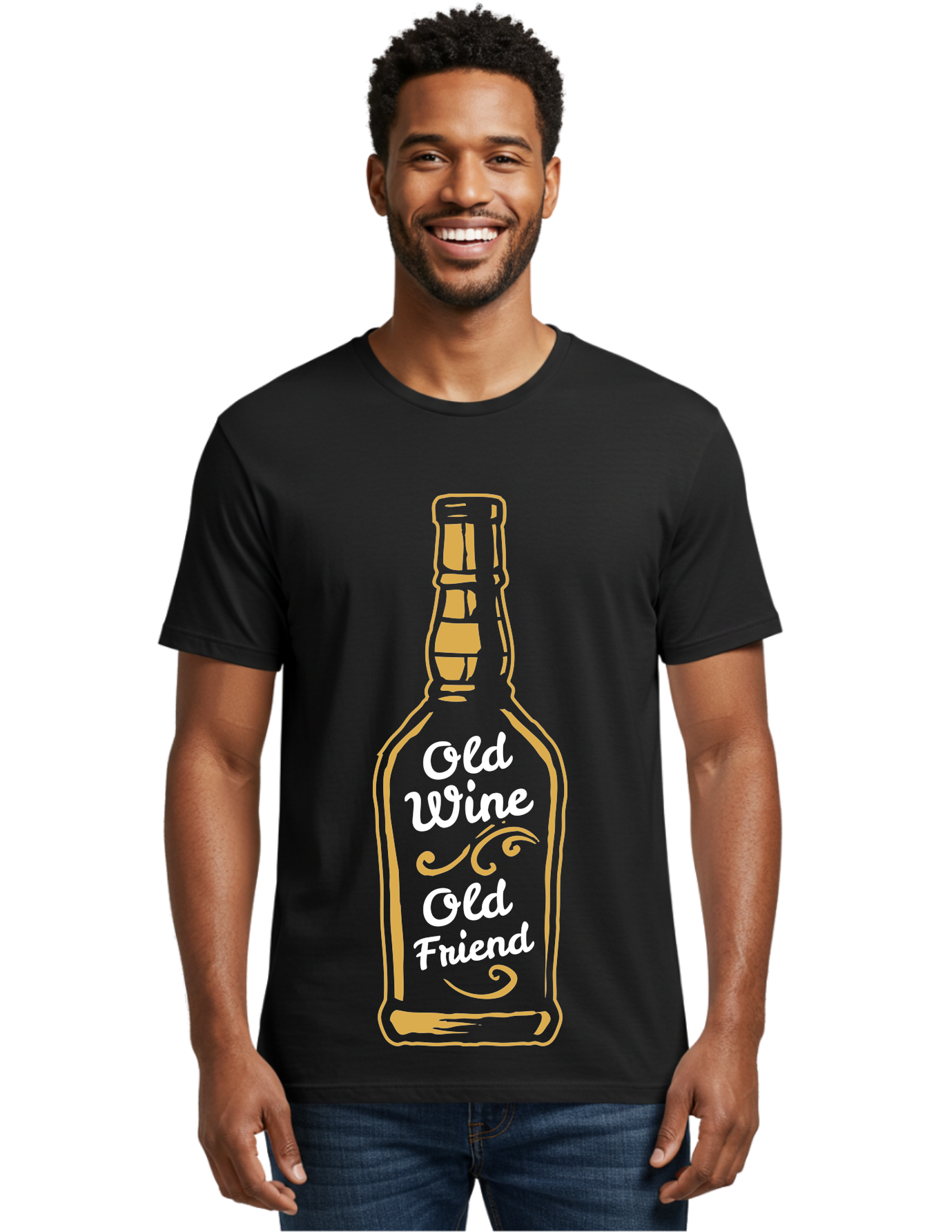 Old Wine Old Friend Men'S Graphic Tee, 100% Cotton, Comfortable Casual Summer Wear, Machine Washable, Wine Bottle Graphic, Old Wine Old Friend, Friendship Quote, Wine Lover Gift, Vintage Style Illustration, Wine Appreciation, Wine Bottle Art Aae557 18