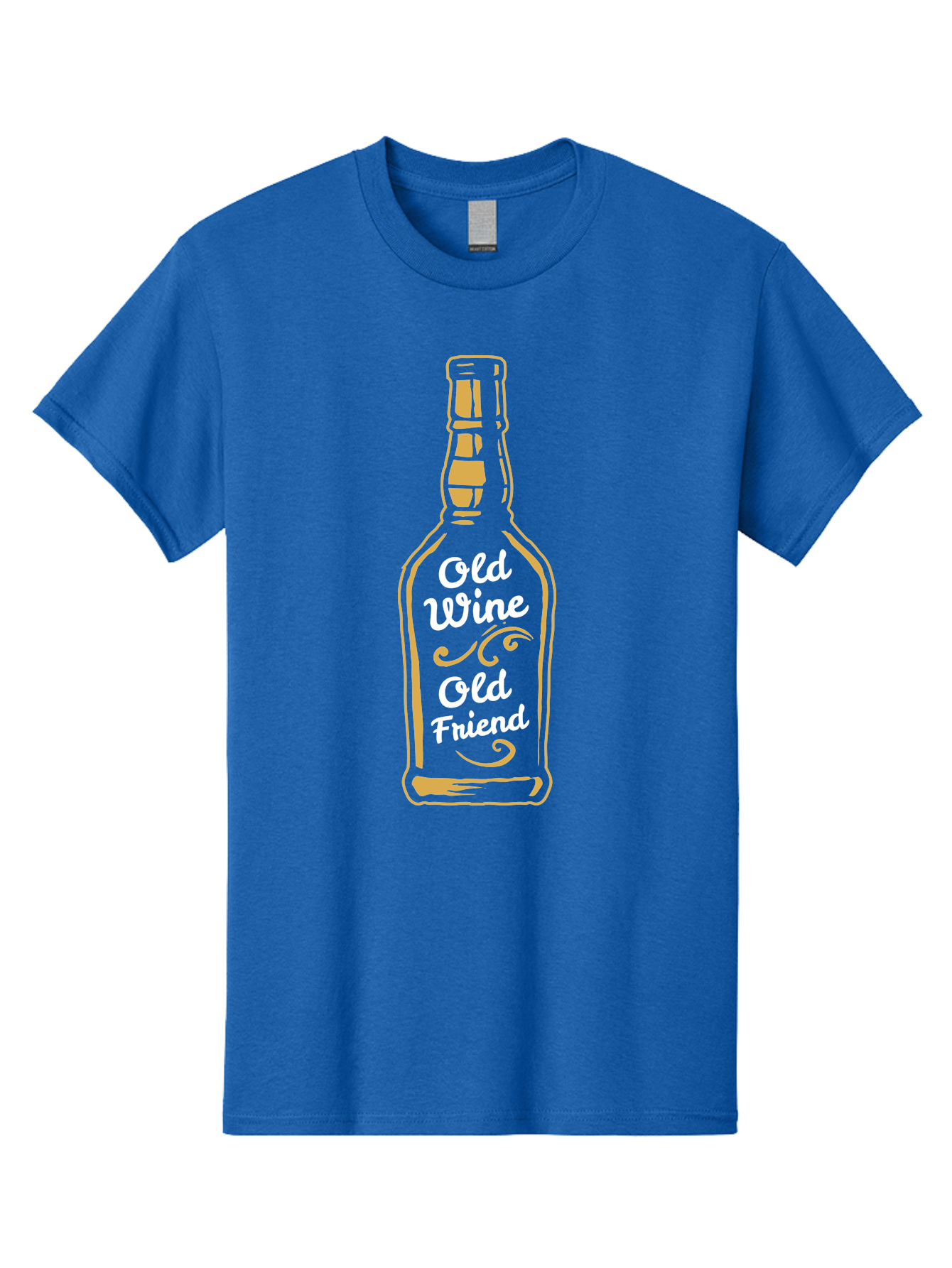 Old Wine Old Friend Men'S Graphic Tee, 100% Cotton, Comfortable Casual Summer Wear, Machine Washable, Wine Bottle Graphic, Old Wine Old Friend, Friendship Quote, Wine Lover Gift, Vintage Style Illustration, Wine Appreciation, Wine Bottle Art Aae557 1