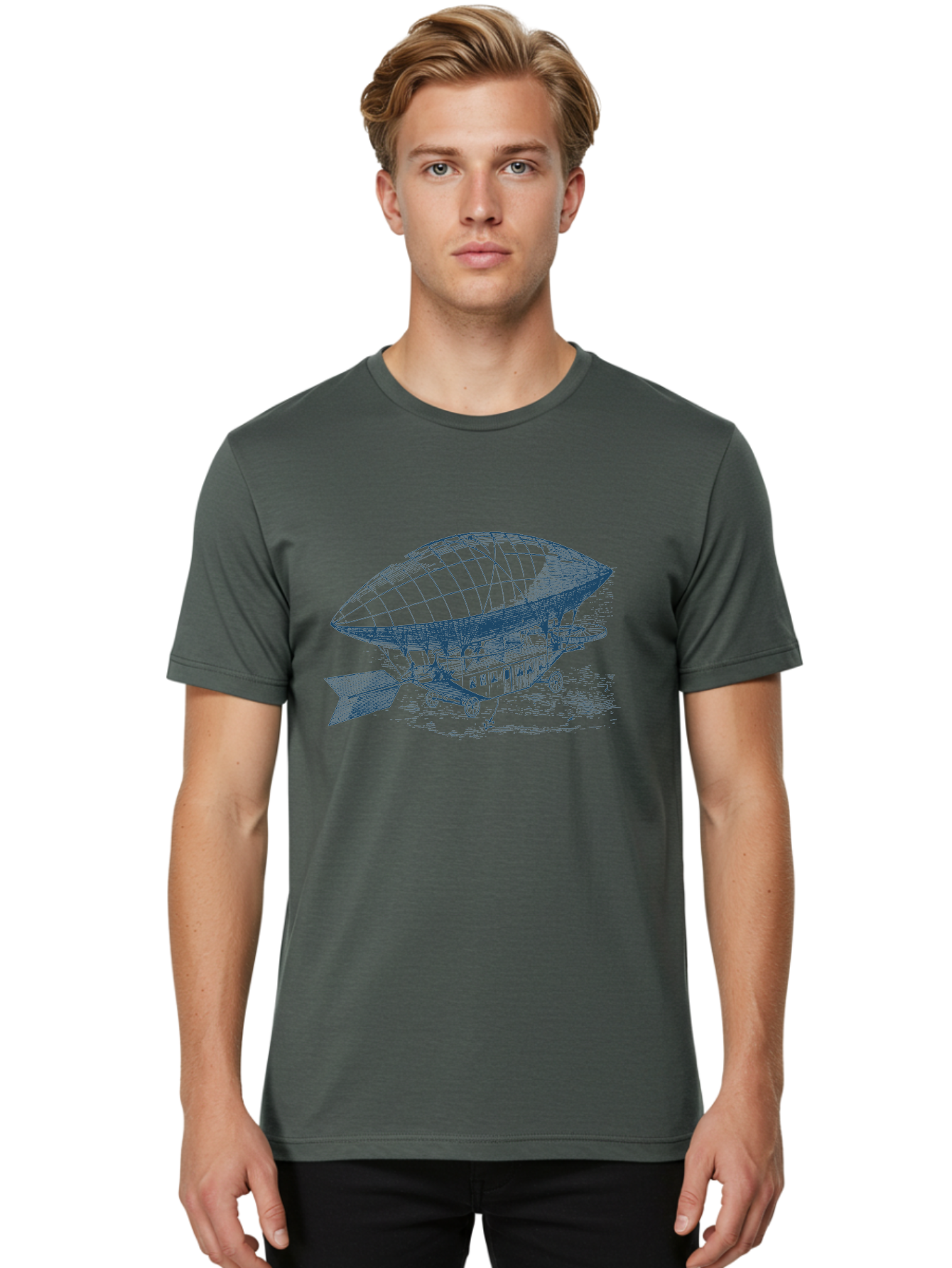Old World Balloon Sketch Men'S Graphic Tee, 100% Cotton, Comfortable Casual Summer Wear, Machine Washable, Dirigible, Vintage Aircraft, Zeppelin, Historical Aviation, Transportation Innovation, Old-Fashioned Flying Machine Aae559 18