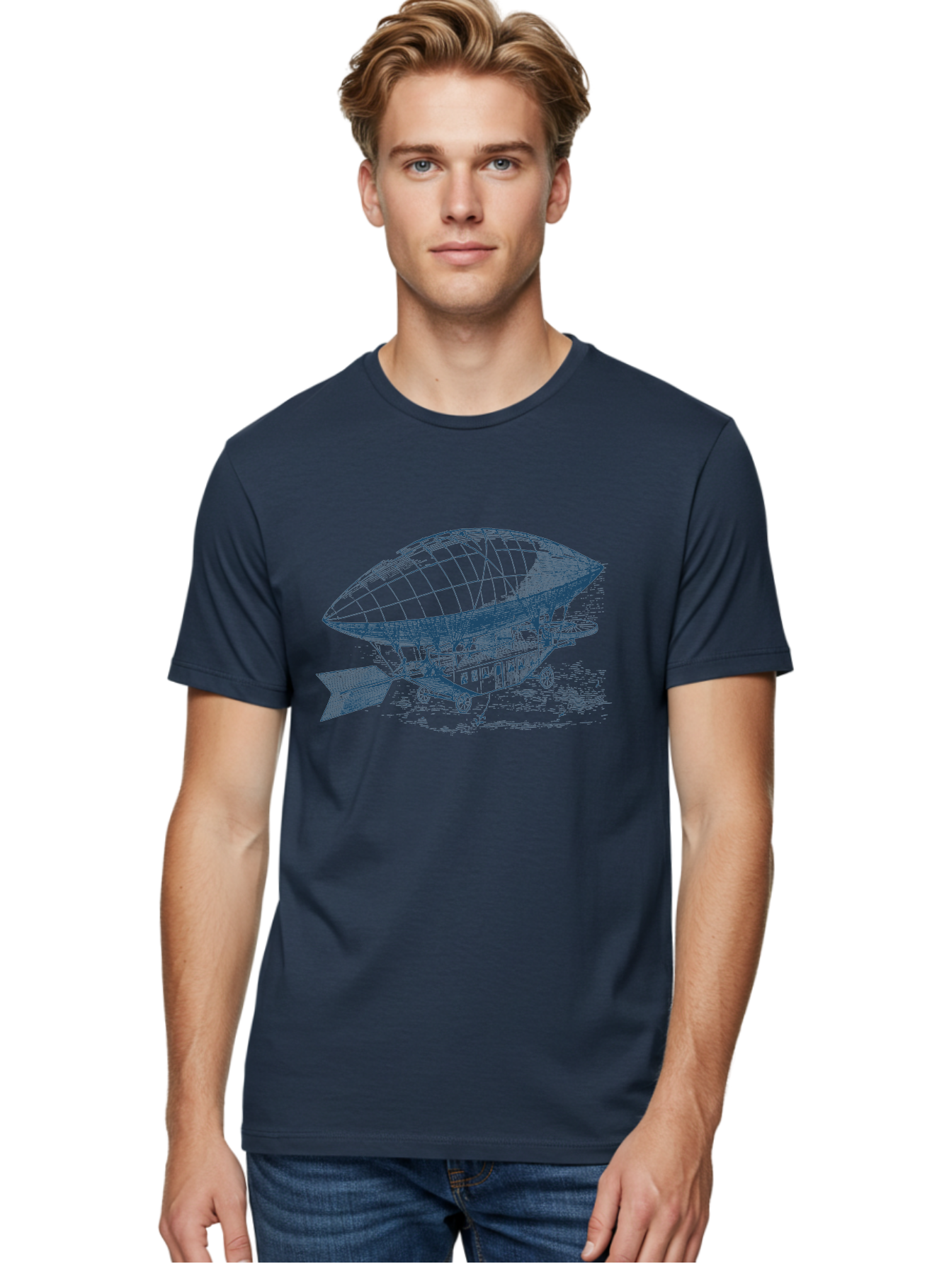 Old World Balloon Sketch Men'S Graphic Tee, 100% Cotton, Comfortable Casual Summer Wear, Machine Washable, Dirigible, Vintage Aircraft, Zeppelin, Historical Aviation, Transportation Innovation, Old-Fashioned Flying Machine Aae559 14