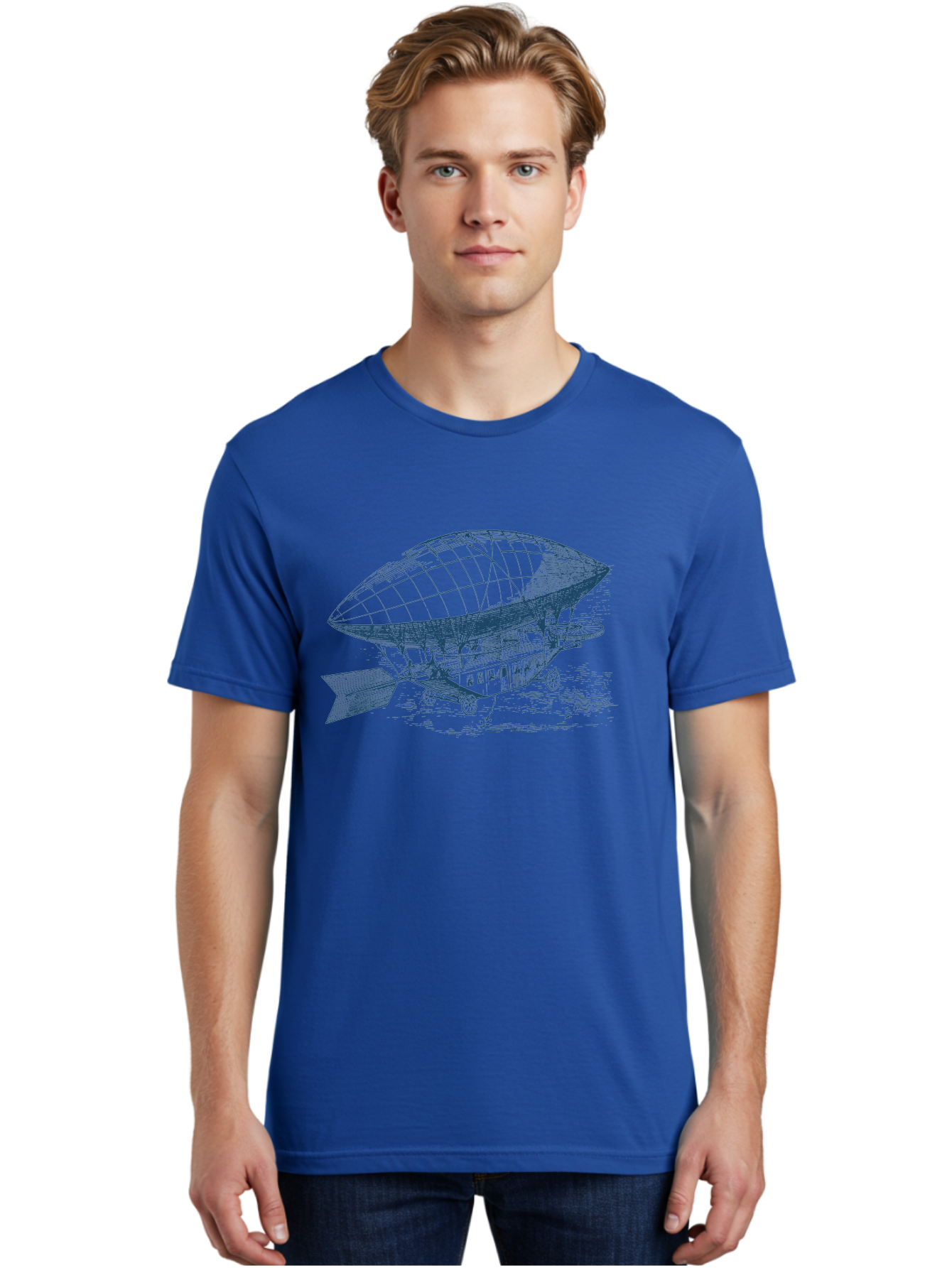 Old World Balloon Sketch Men'S Graphic Tee, 100% Cotton, Comfortable Casual Summer Wear, Machine Washable, Dirigible, Vintage Aircraft, Zeppelin, Historical Aviation, Transportation Innovation, Old-Fashioned Flying Machine Aae559 30
