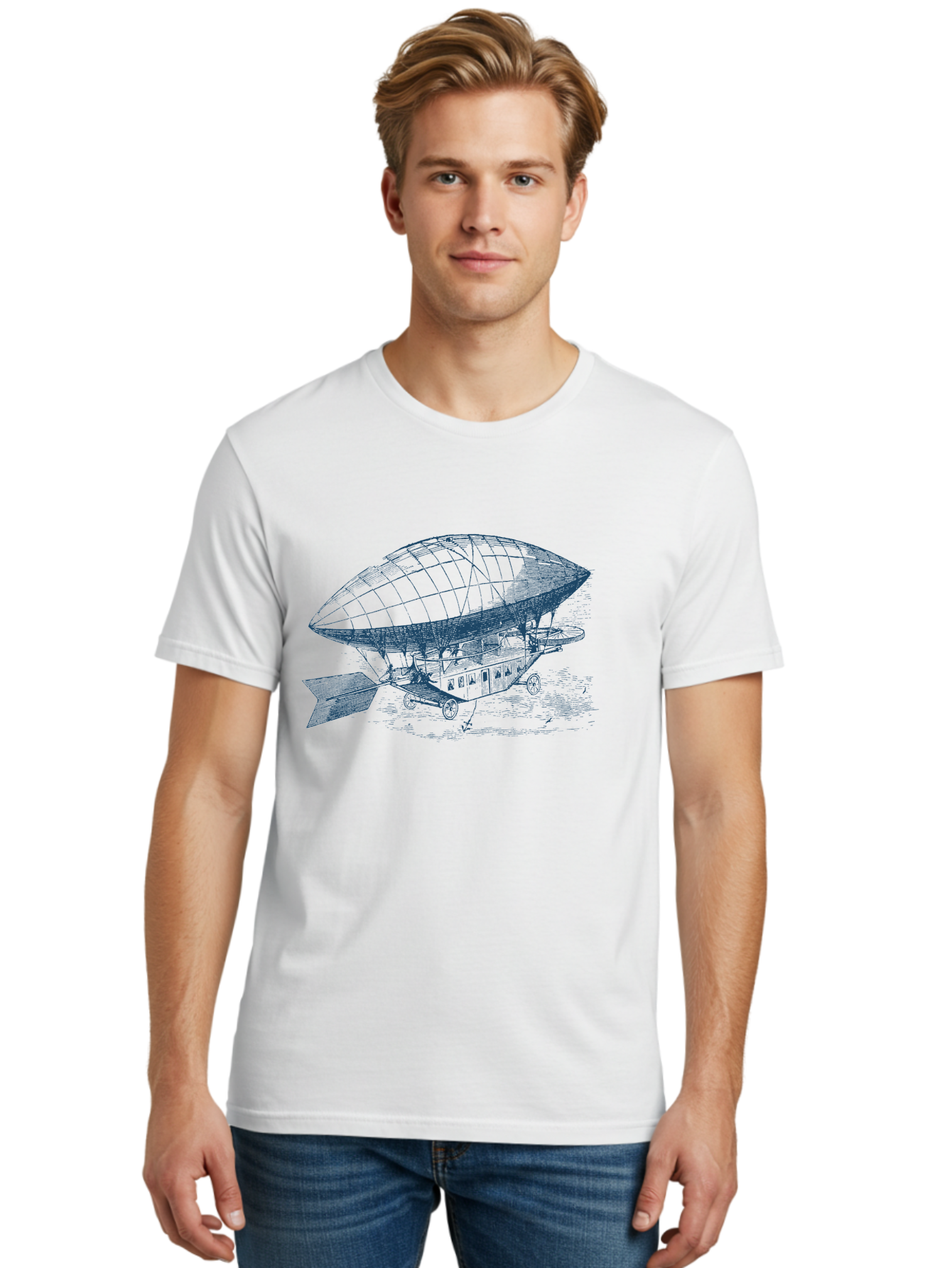 Old World Balloon Sketch Men'S Graphic Tee, 100% Cotton, Comfortable Casual Summer Wear, Machine Washable, Dirigible, Vintage Aircraft, Zeppelin, Historical Aviation, Transportation Innovation, Old-Fashioned Flying Machine Aae559 22